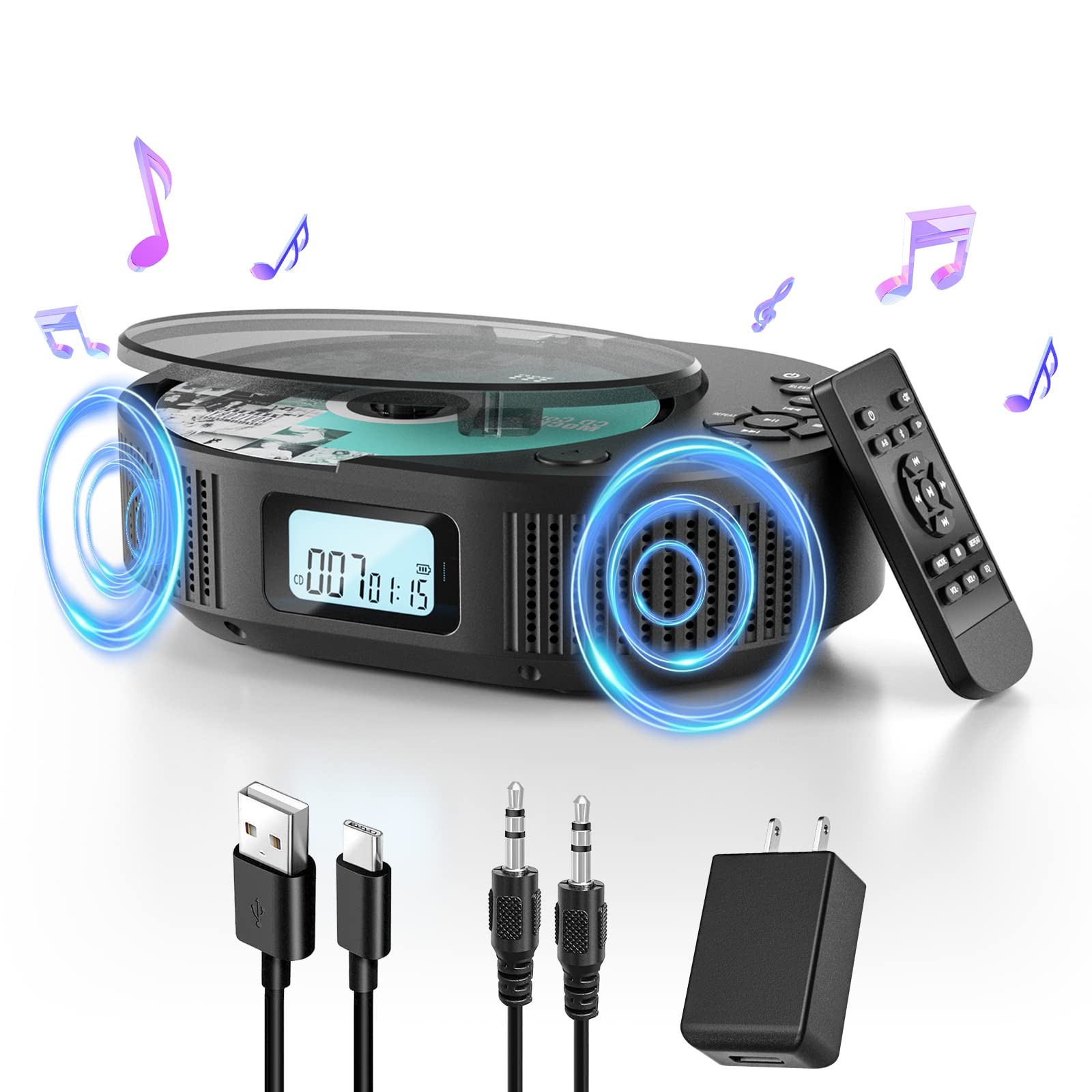 Cd Player Portable, Feleman Upgraded 2 In 1 Portable Cd Player & Bluetooth Speaker, Rechargeable Boombox Cd Player For Car/Home 