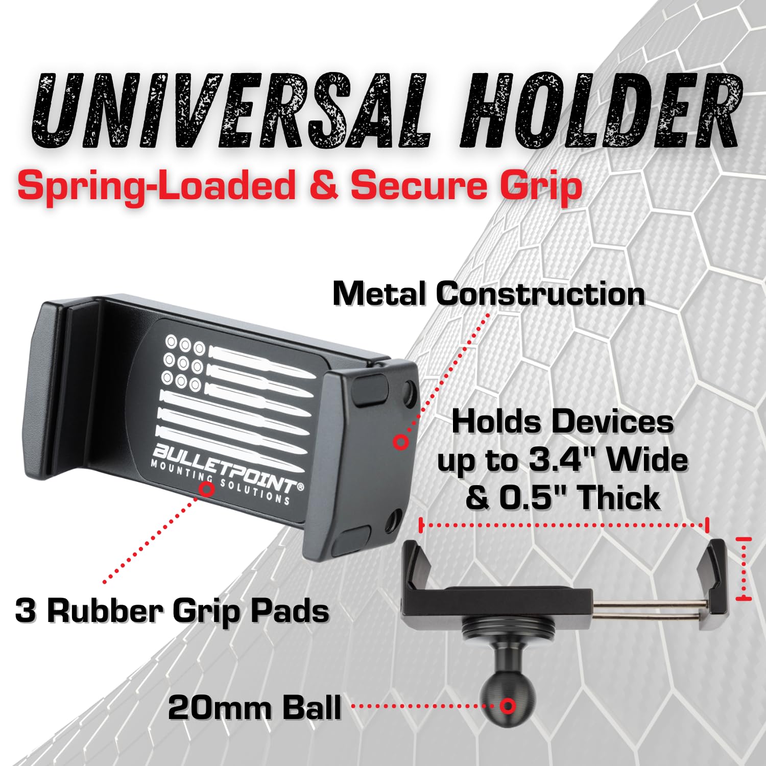 Bulletpoint Dash Mount Cell Phone Holder With 7Cm Carbon Fiber + Kevlar Mounting Arm Compatible With Iphone And Android Smartpho