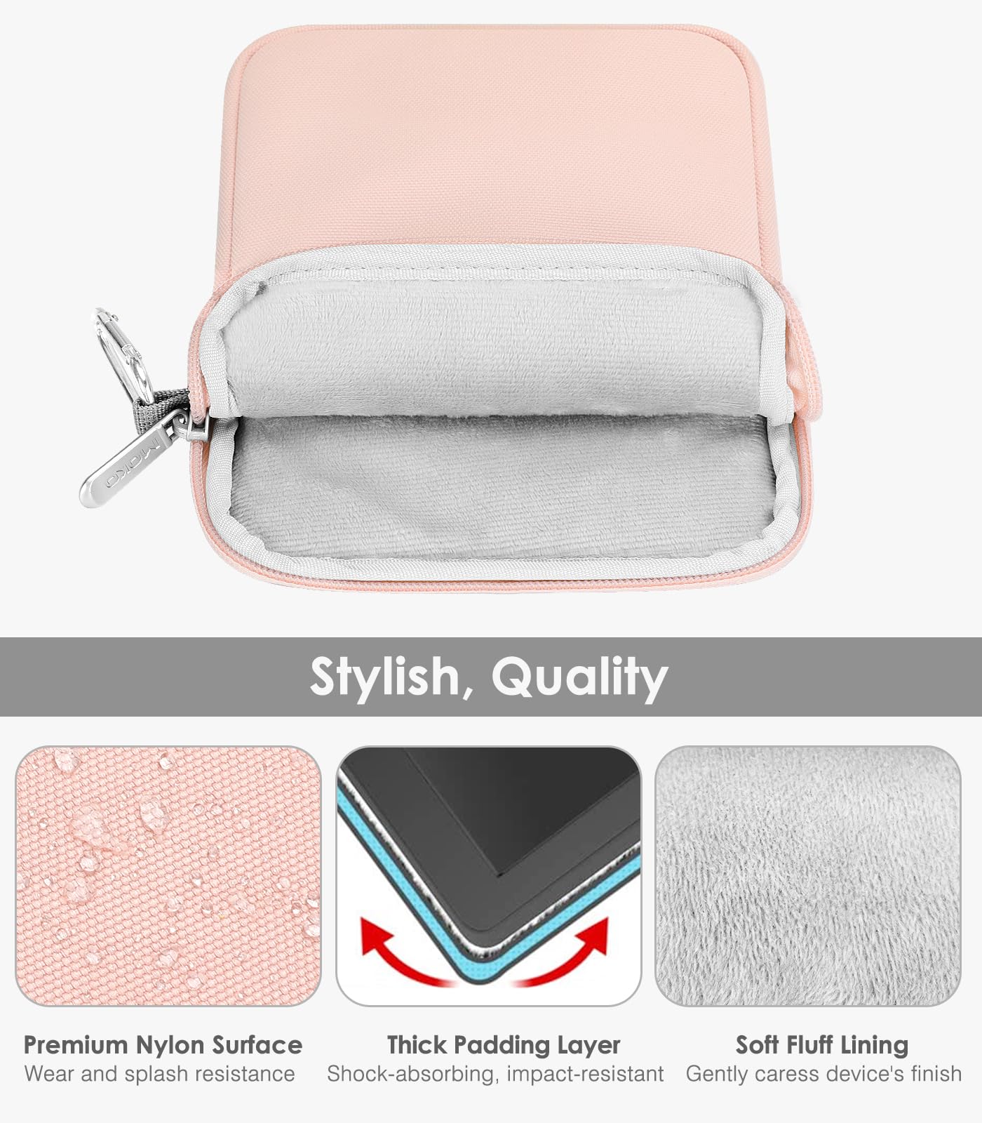 Moko 6 7 Inch Kindle Sleeve Bag, Protective Nylon Cover Compatible with Kindle Paperwhite 2021, Fire 7 2022, All New Kindle/Kids (11th Generation) 2022, Kindle Oasis E Reader, Pink