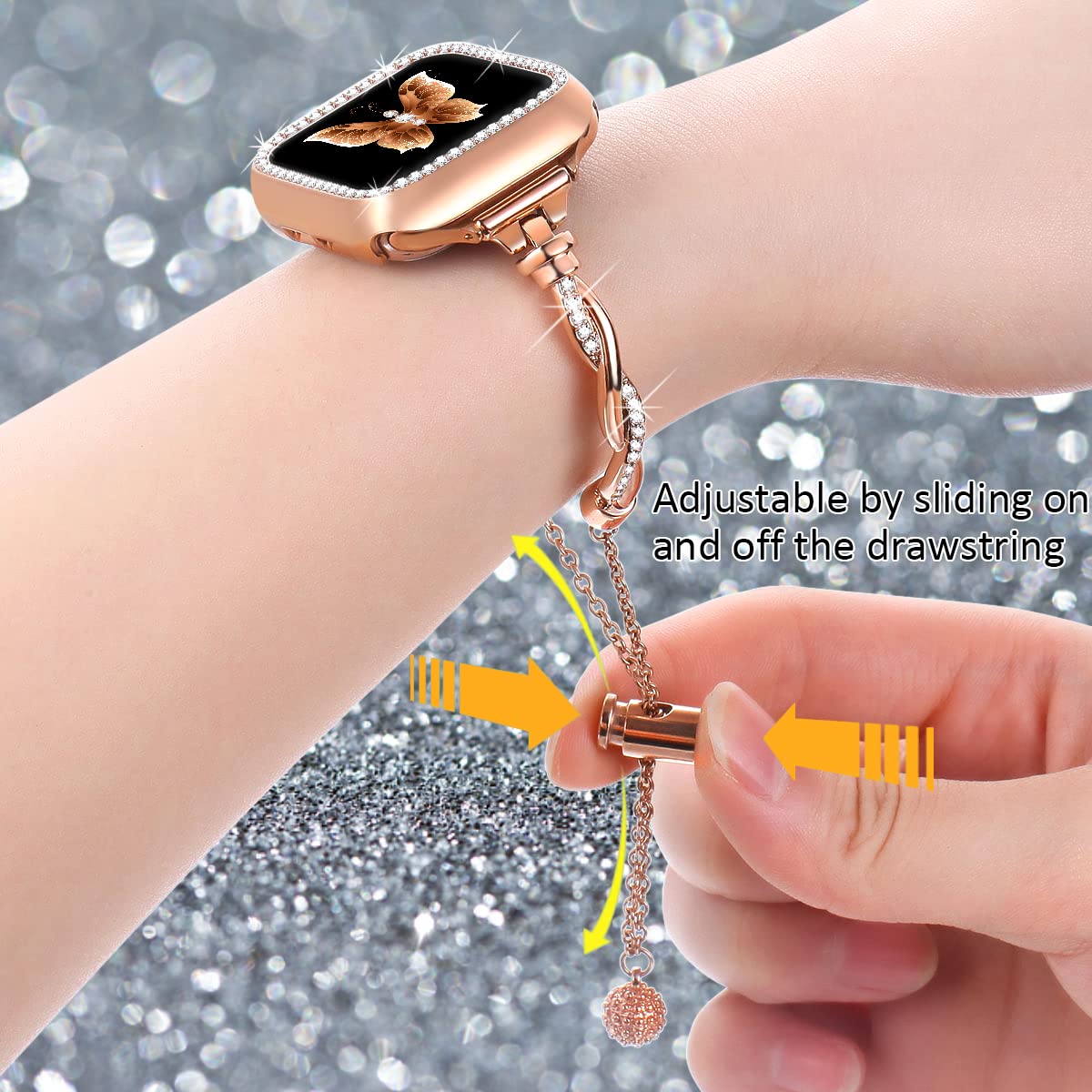 Dilando Bling Band And Case Compatible With Apple Watch Band 38Mm 40Mm 41Mm 44Mm 45Mm 42Mm Women, Slim Fancy Metal Bracelet Stra