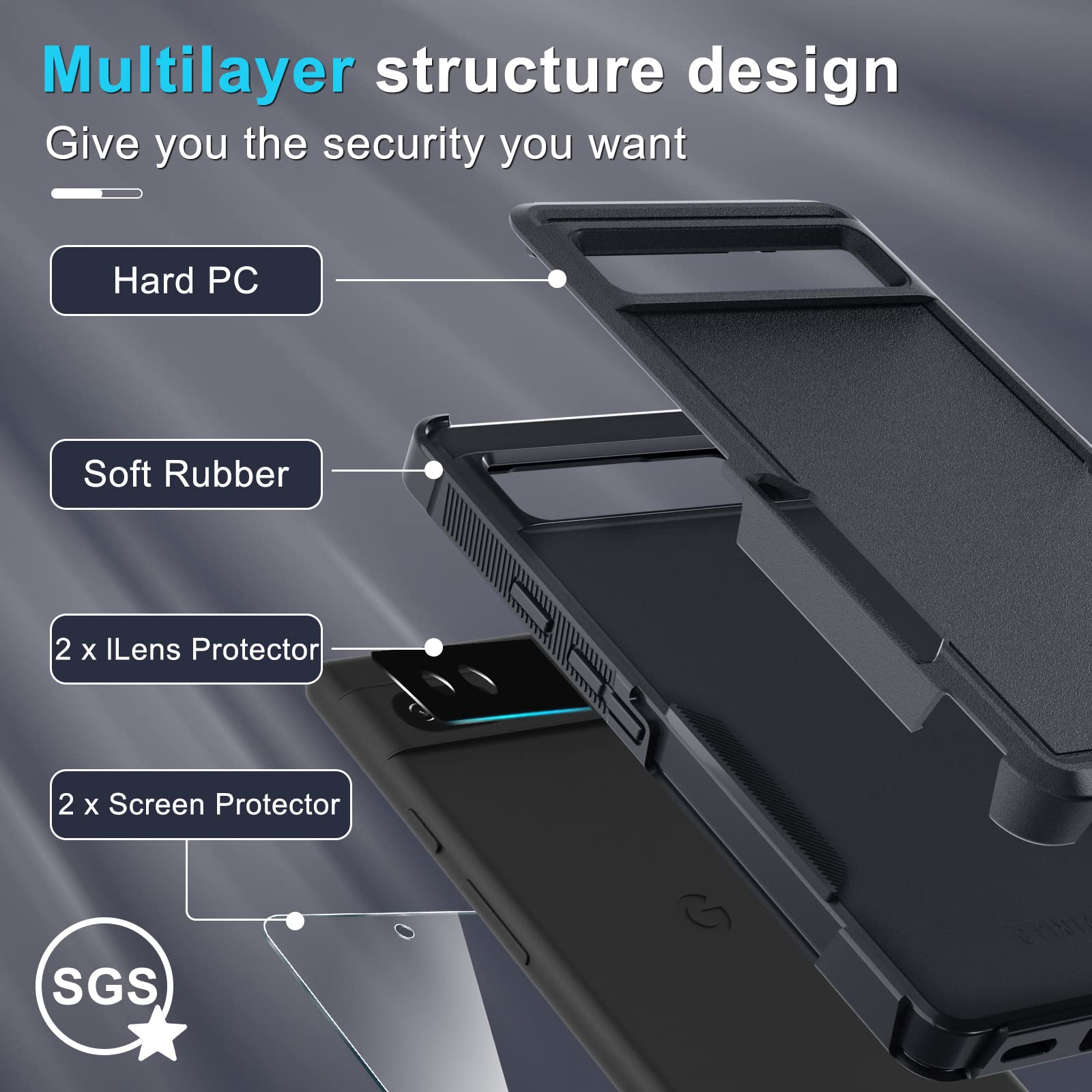 Janmitta For Google Pixel 6A Case With Screen Protector+Camera Lens Protector+Lanyard,Heavy Duty Shockproof Full Body Phone Cove