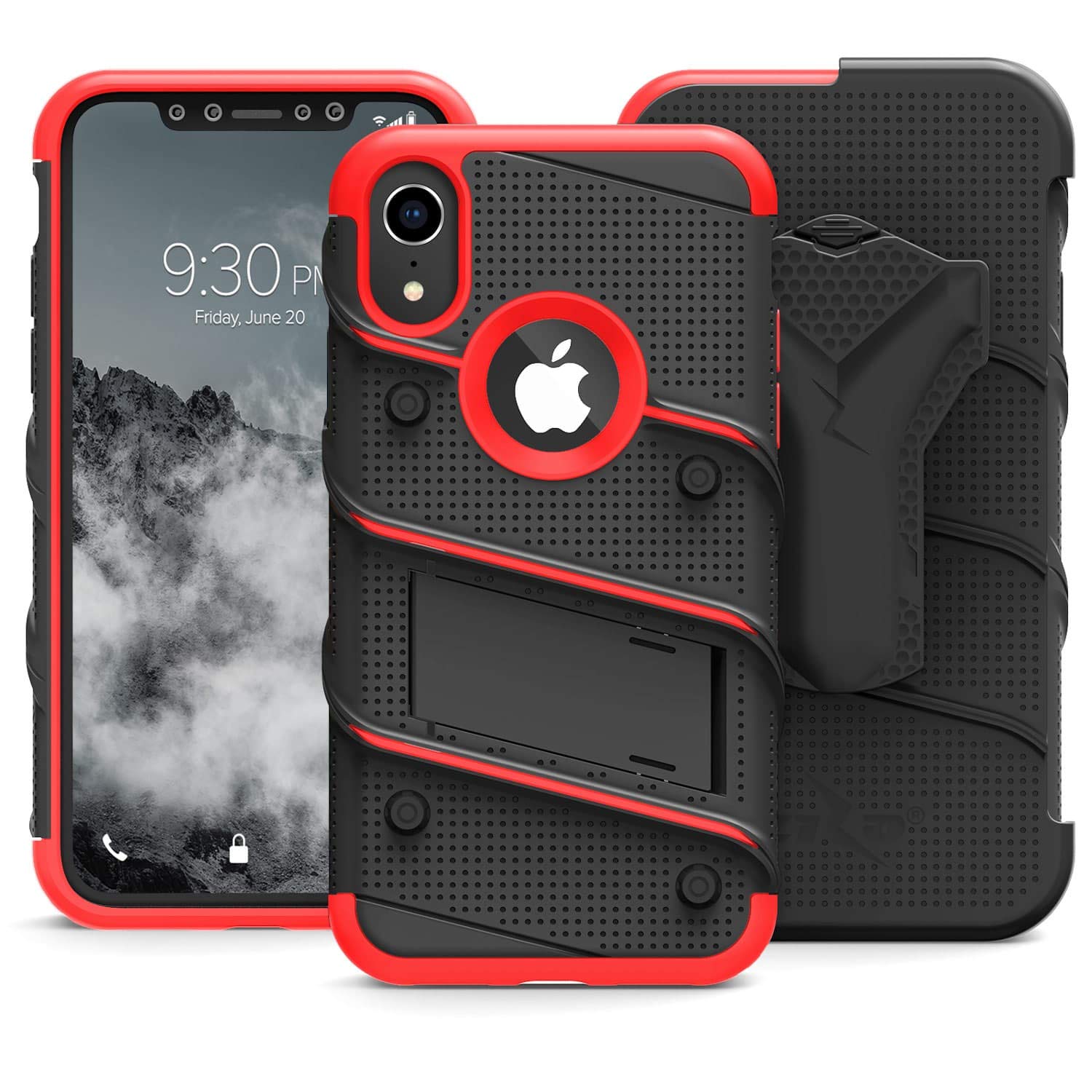 Zizo Bolt Series For Iphone Xr Case With Screen Protector Kickstand Holster Lanyard - Black & Red
