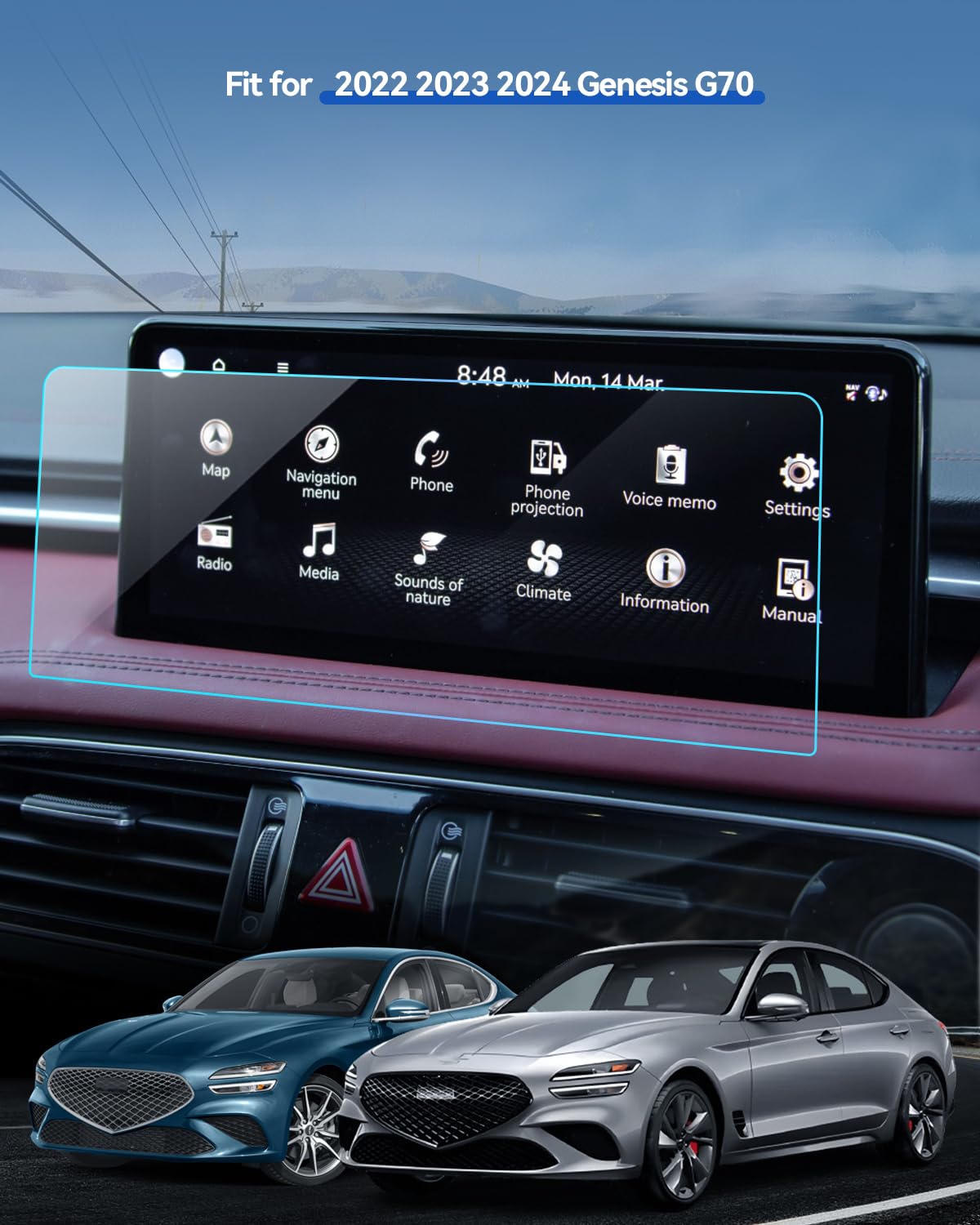 Lantu Car G70 Screen Protector For 2024 2023 2022 Genesis G70 (2.0T/2.5T/3.3T) Accessories Navigation Touchscreen Protector Film