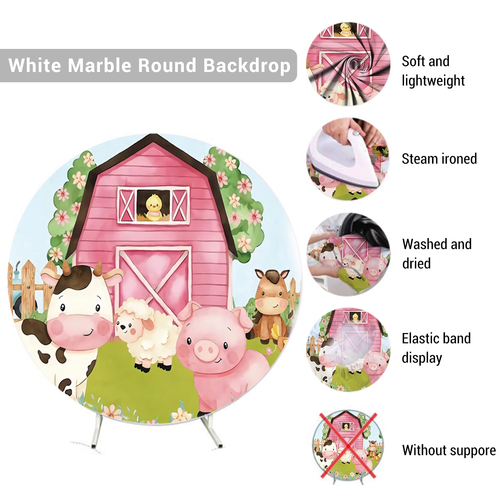7X7Ft Round Farm Animals Theme Backdrop For Photography Farm Barn Animals Round Backdrop Cover For Kids Party Cartoon Farm Anima