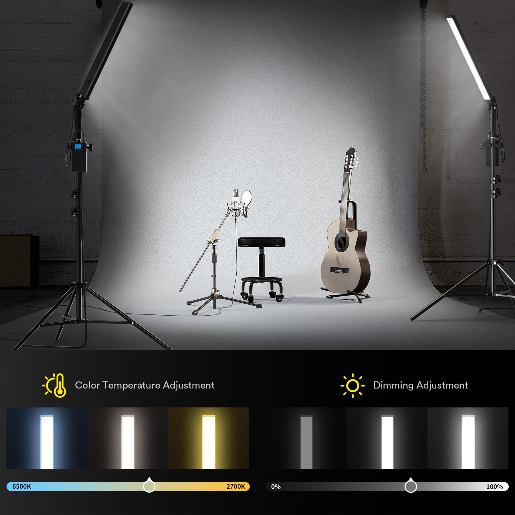 Raleno Led Photography Lighting Kit, Led Light Photography Studio, Continuous Fill Light (45W, 2700K 6500K, 97Cri, 78 Inch Stand