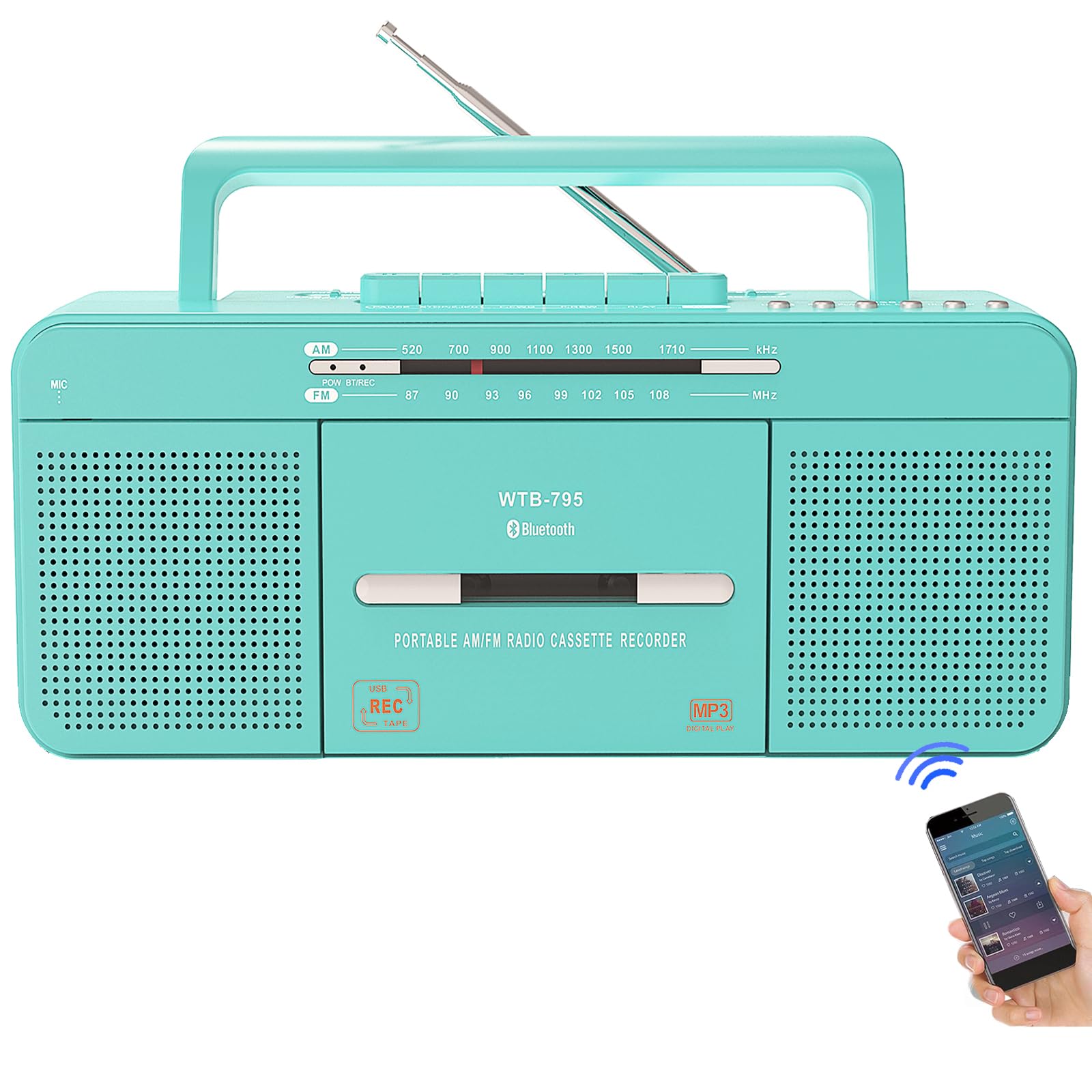 Portable Retro Classic Cassette Player Recorder With Bluetooth,Usb,Am/Fm Radio Stereo,Tape Player/Recording,Usb Playback/Recordi