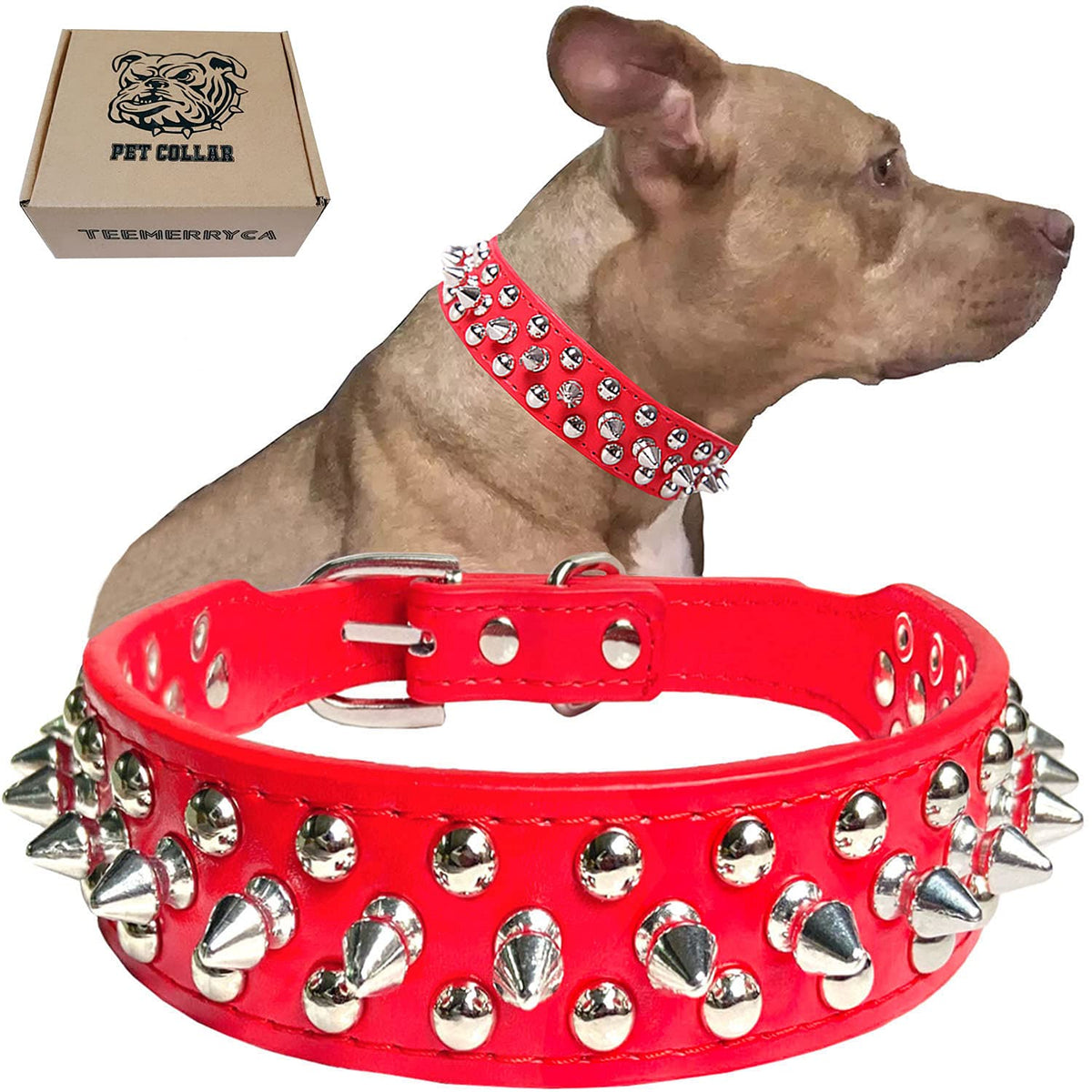 Teemerryca Adjustable Microfiber Leather Spiked Studded Dog Collars With A Squeak Ball Gift For Small Medium Large Pets Like Cat