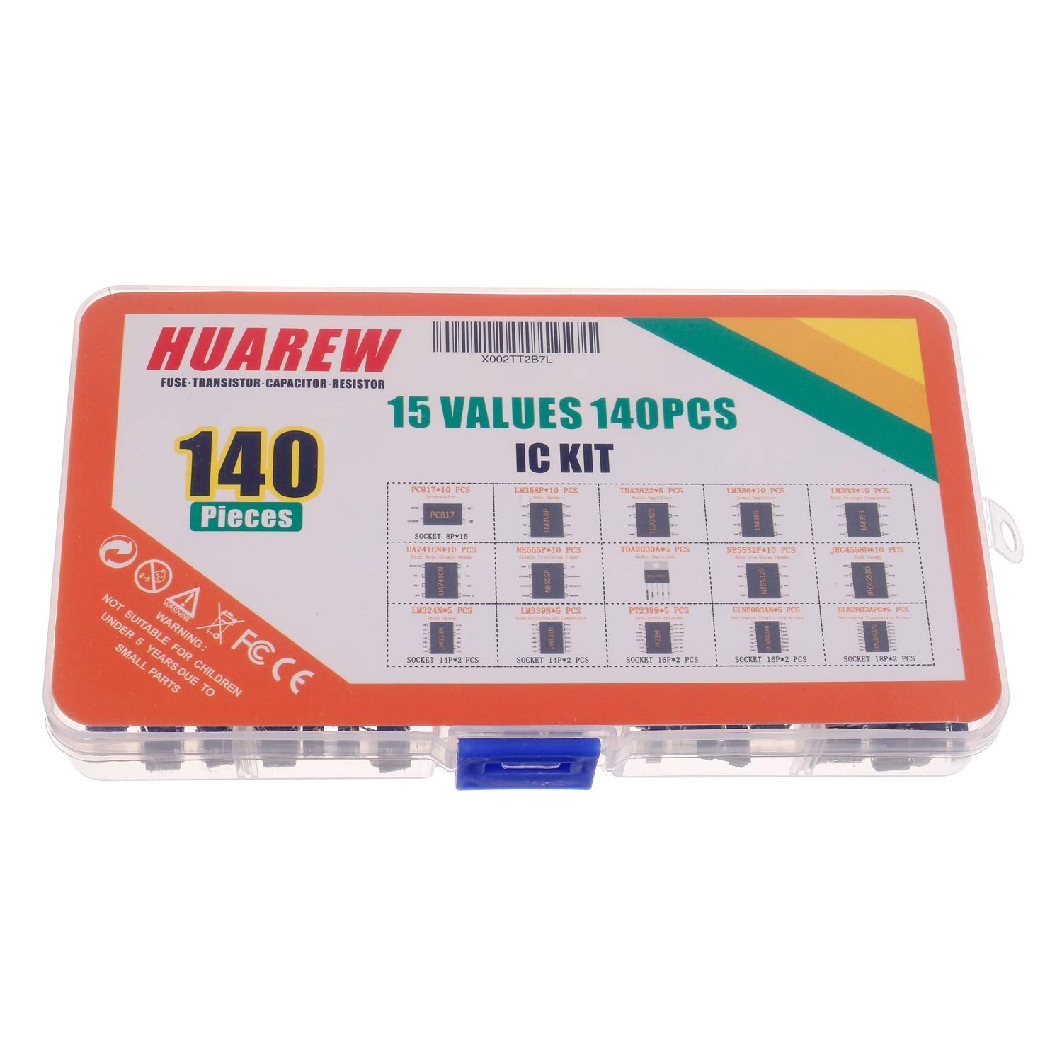 Huarew 15 Values 140 Pcs Opamp Timer Darlington Phototcoupler Pc817 Lm358P Tda2822 Lm386 Lm393 Ua741Cn Ne555P Tda2030A Ne5532P J