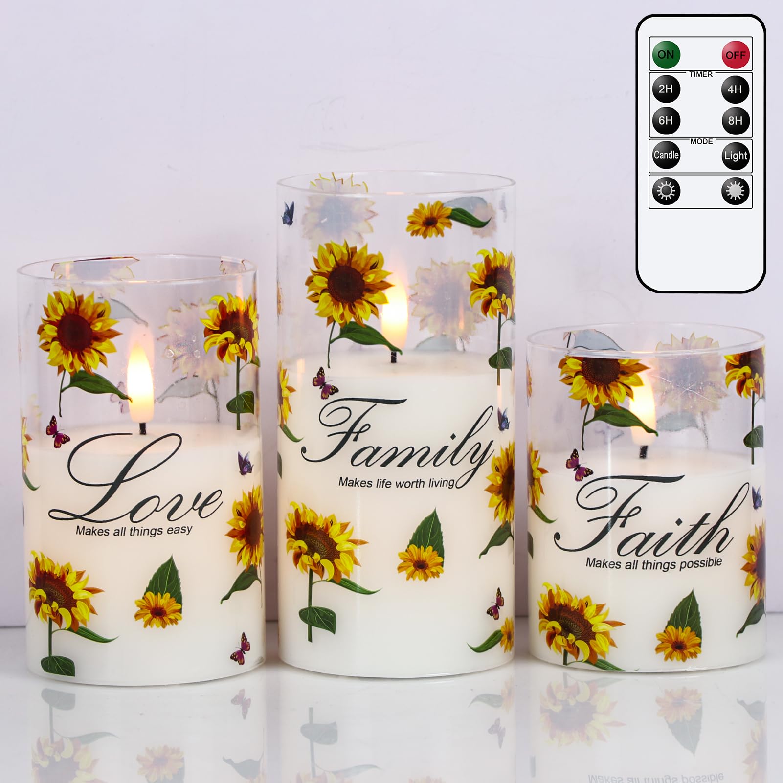 Dromance Sunflower Glass Flameless Candles Battery Operated With Remote And Timer Led Flickering Pillar Candles Real Wax 3D Wick