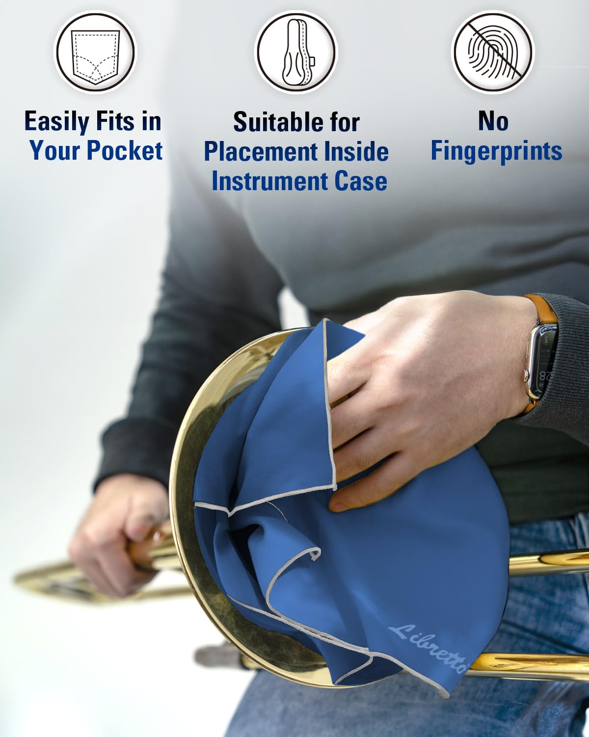 Libretto Microfiber Polish Cloth, 3 Useful Sizes In 1 Pack, Violin And Cello Cleaning & Polishing Products, Blue, Lint Free, Sup