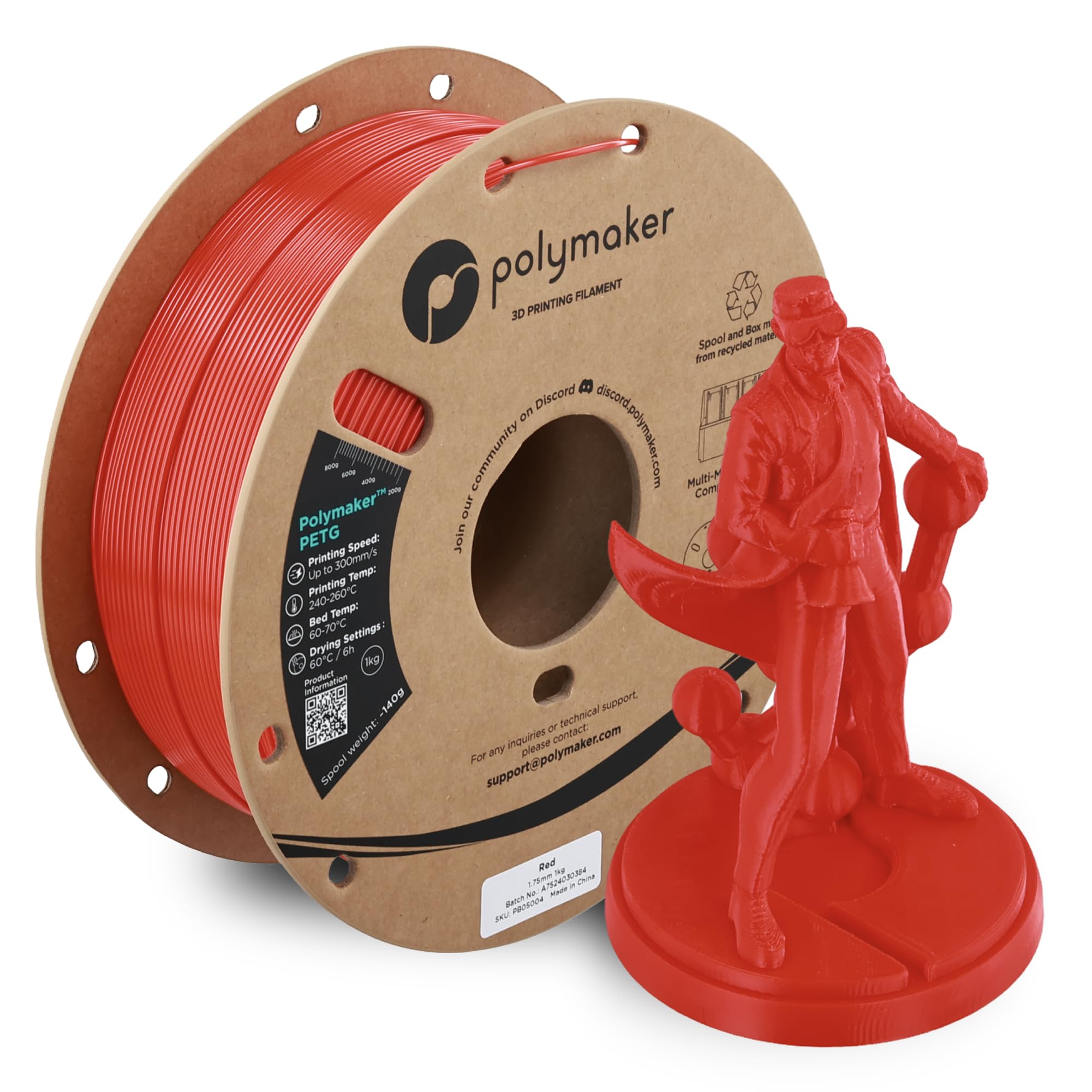 Polymaker PETG Red 3D Printer Filament 1.75mm 1kg, High Speed PETG up to 300mm/s, High Strength New Formula, Excellent Layer Adh