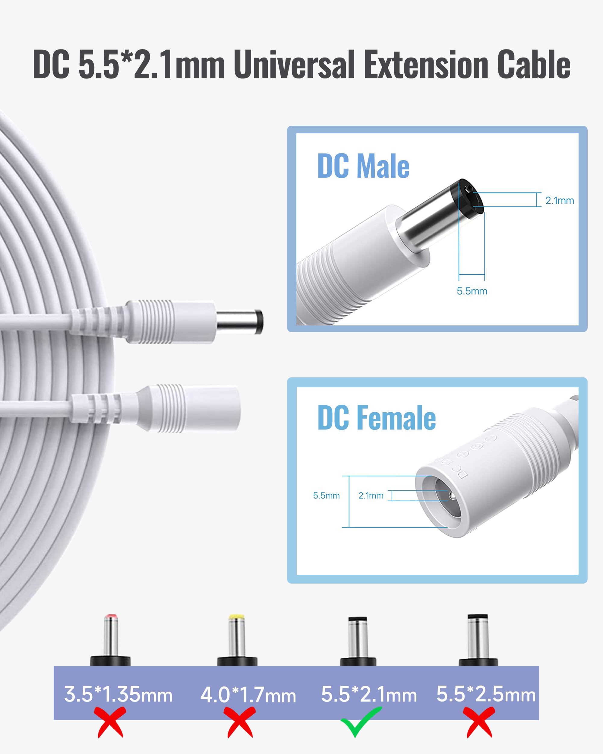Oxzeewee Power Extension Cable, 2 Pack 33Ft (10M) 2.1Mm X 5.5Mm, Compatible With Universal 12V Dc Adapter Cord Or Wall Charger F