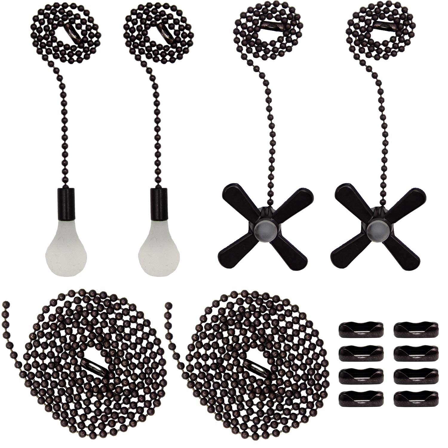 Iceyyyy Ceiling Fan Pull Chain Set Including 4Pcs Beaded Ball Fan Pull Chain Pendant, Extra 8Pcs Beaded And Pull Loop Connectors