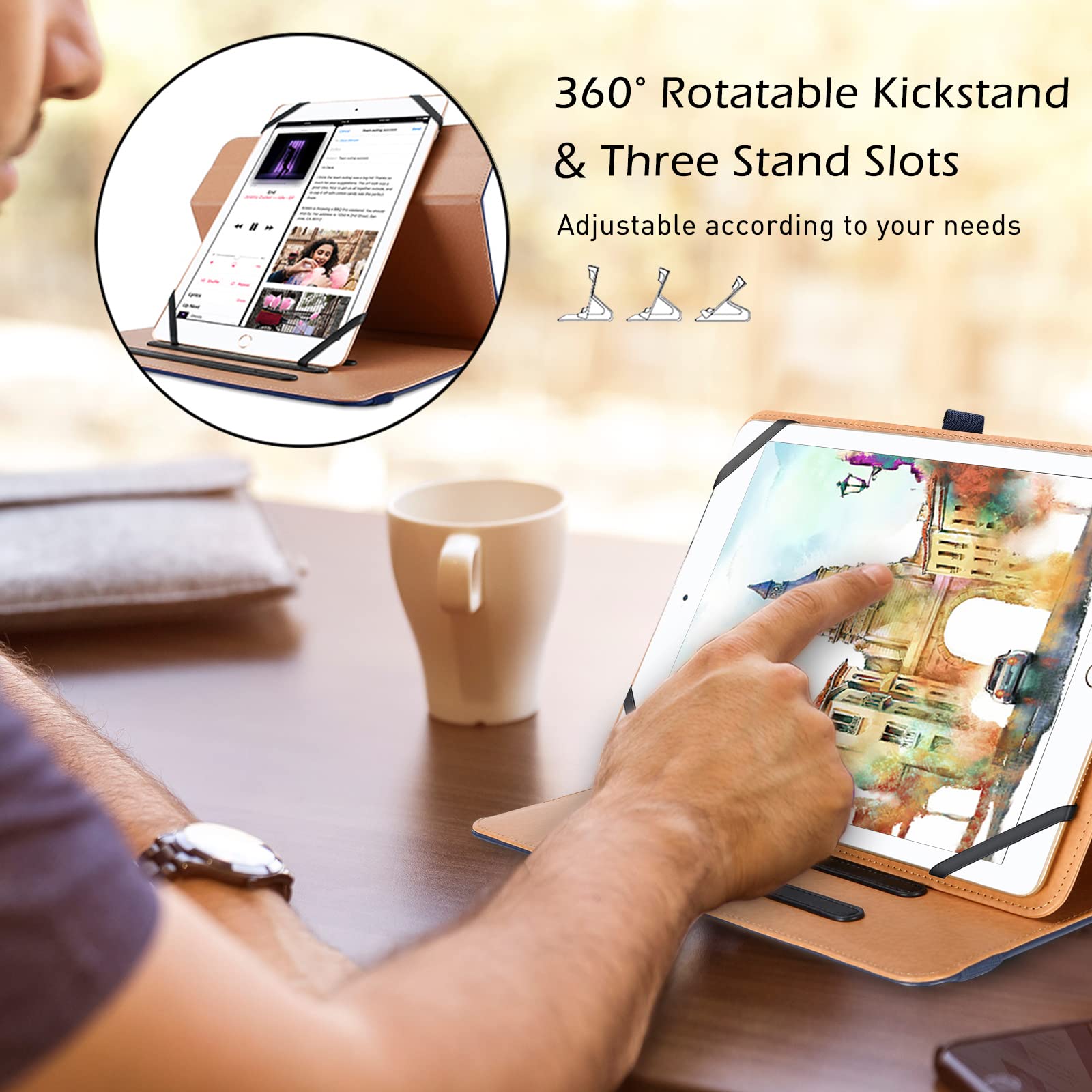 Procase 9' 10.1' Inch Universal Tablet Case With 360 Degree Rotatable Kickstand, Protective Cover Stand Folio Case For 9 10 10.1 Inch Android Touchscreen Tablet Multiple Viewing Angles  Navy
