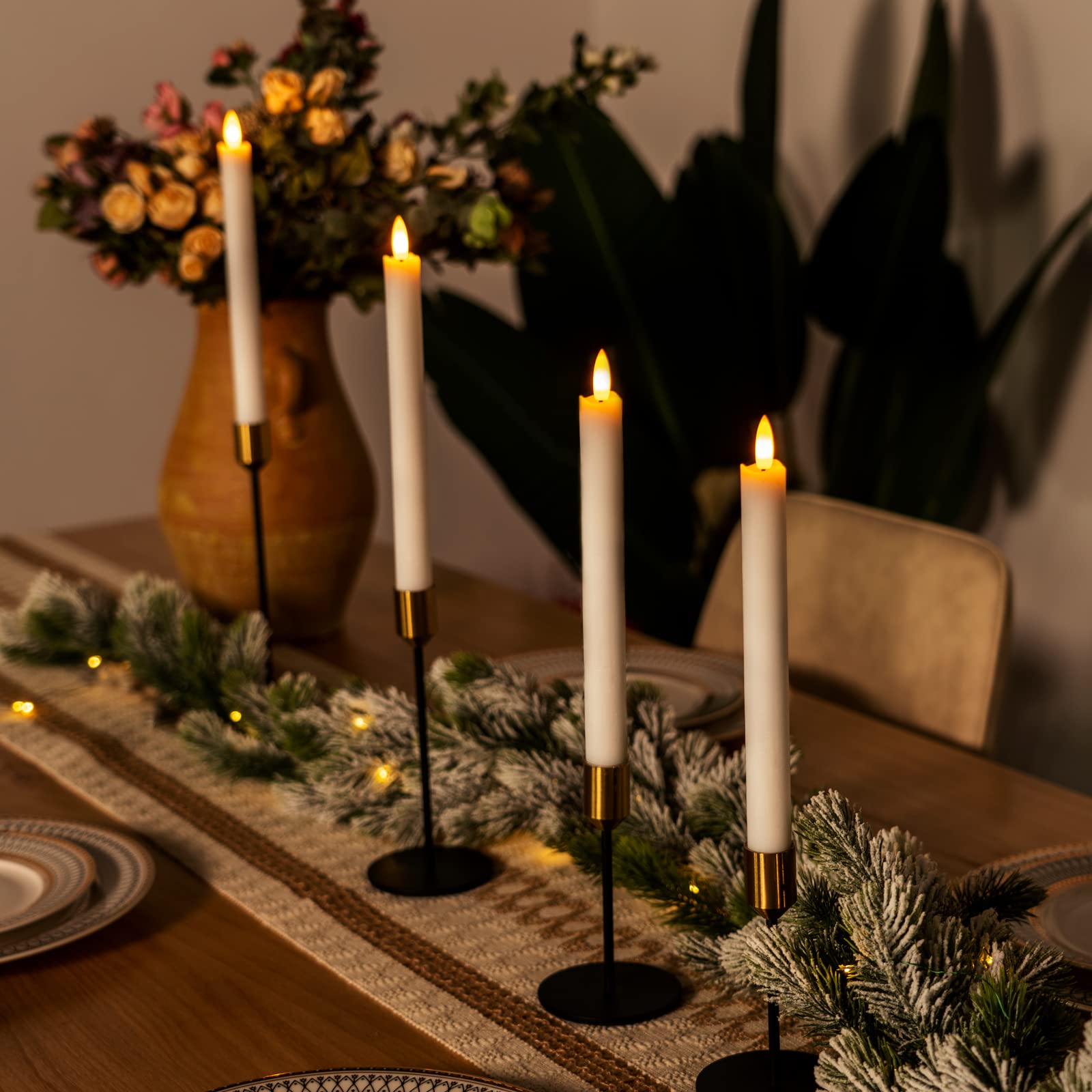 Homemory 2 Pcs White Flameless Taper Candles With Remote And Timer, Real Wax Made 9.6'' Battery Operated Candle Stick Flickering