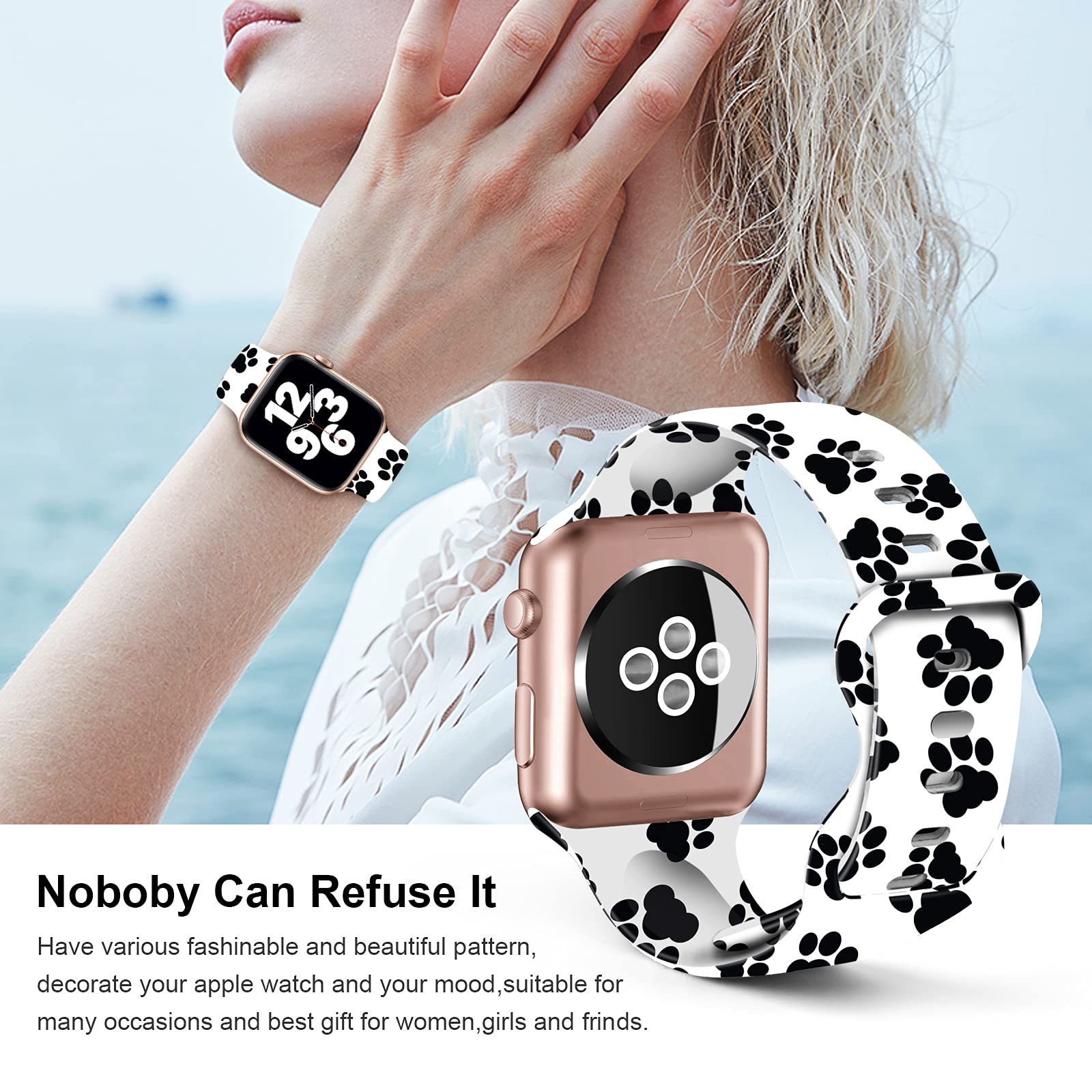 Bxxtpk Black Puppy Paw Print Black Cat Paws In White Background Compatible With Apple Watch Band 42Mm 44Mm Soft Silicone Wristba