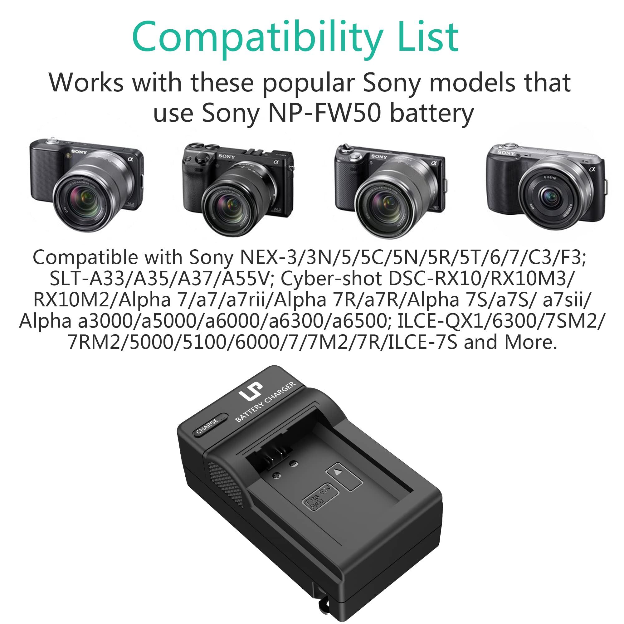 Np-Fw50 Battery Charger, Lp Charger Compatible With Sony Alpha A6000, A6400, A6100, A6300, A6500, A5100, A7, A7 Ii, A7R, A7R Ii,