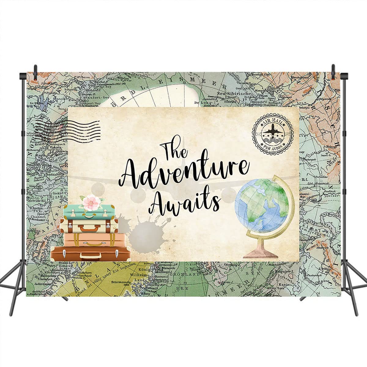 Mocsicka Adventure Awaits Backdrop Travel Themed Decorations Let The Adventure Begin Travel Around The World Baby Shower Birthda