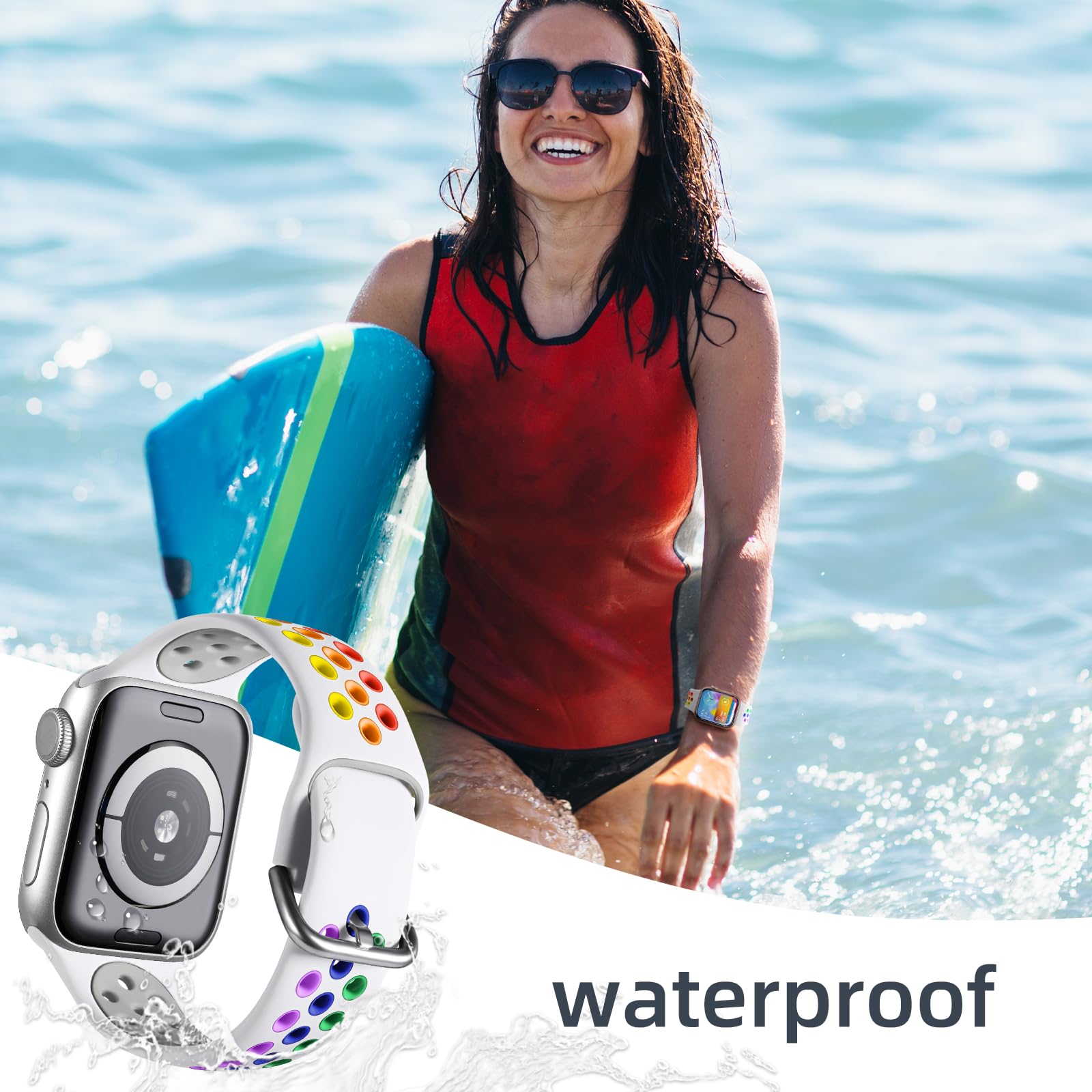 Muranne Sport Band Compatible With Apple Watch 38Mm 40Mm 41Mm 42Mm 44Mm 45Mm 49Mm For Women Men, Breathable Soft Silicone Replac