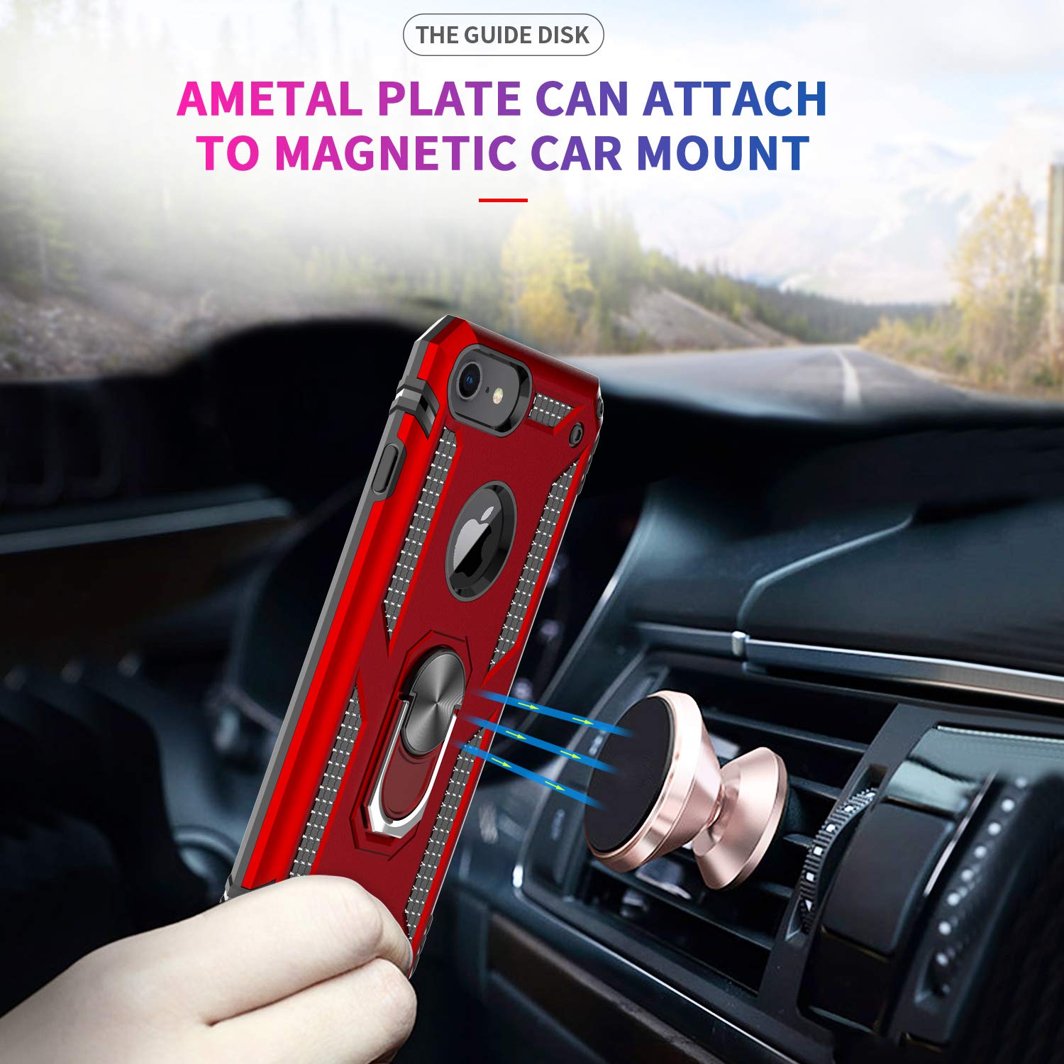 LeYi iPhone 6/6s/7/8 Case - Military-Grade Dual Layer Protection, 360° Kickstand, Red