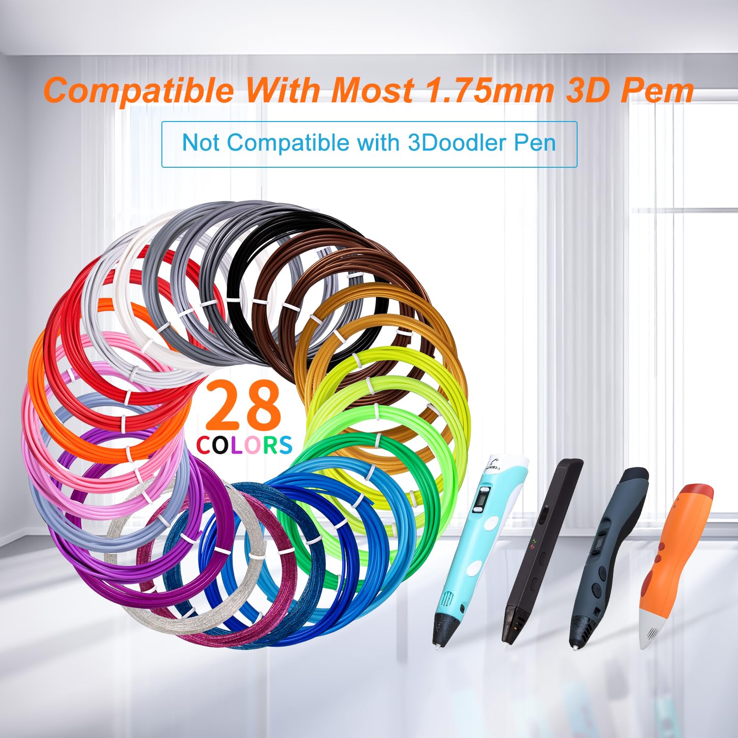 Kretrum 3D Pen Filament Refills 28 Colors 1.75Mm Pla 3D Printing Pen Filament Refills Compatible With Mynt3D Scrib3D Pika3D 3D P