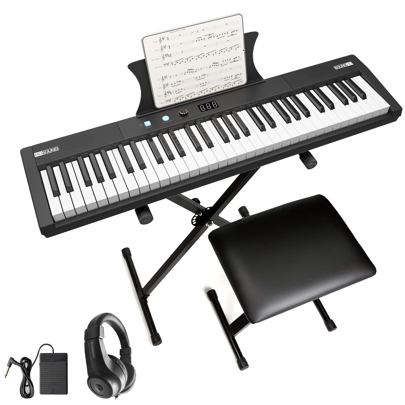 GarveeLife 61-Key Portable Electric Keyboard Piano, Semi-Weighted Keys with Power Supply, Built-In Speakers, Pedal, Stand, and S