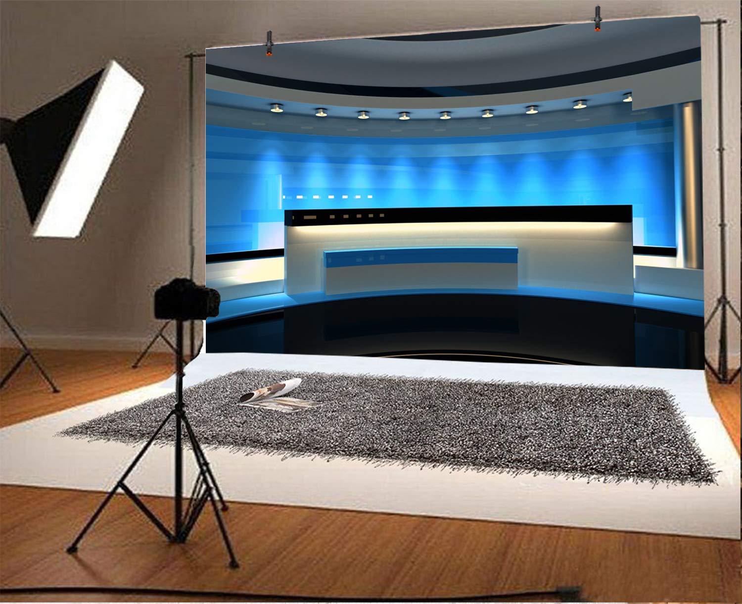 Leyiyi 7X5Ft News Broadcast Hall Backdrop Recetation Desk Modern Office Interior Program Record Front Table Tv Show Photo Backgr