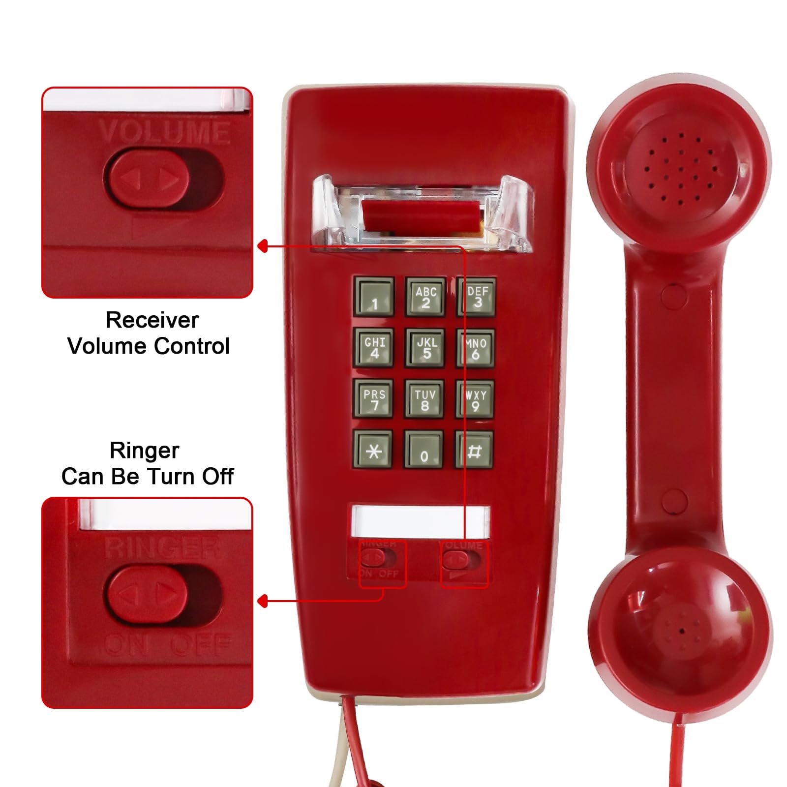 Sangyn Retro Wall Phones For Landline With Loud Mechanical Ringing Vintage Wall Mount Phone With Volume Adjustable Old Fashioned