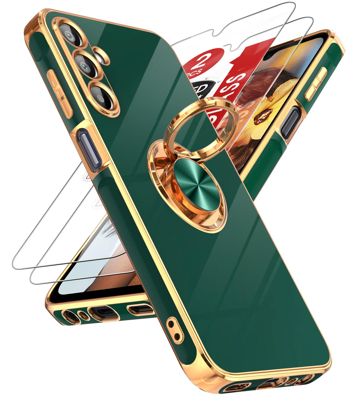 Leyi For Galaxy A15 5G Case: With 2 Pack Tempered Glass Screen Protector And 360 Rotatable Ring Holder Magnetic Kickstand, Plati
