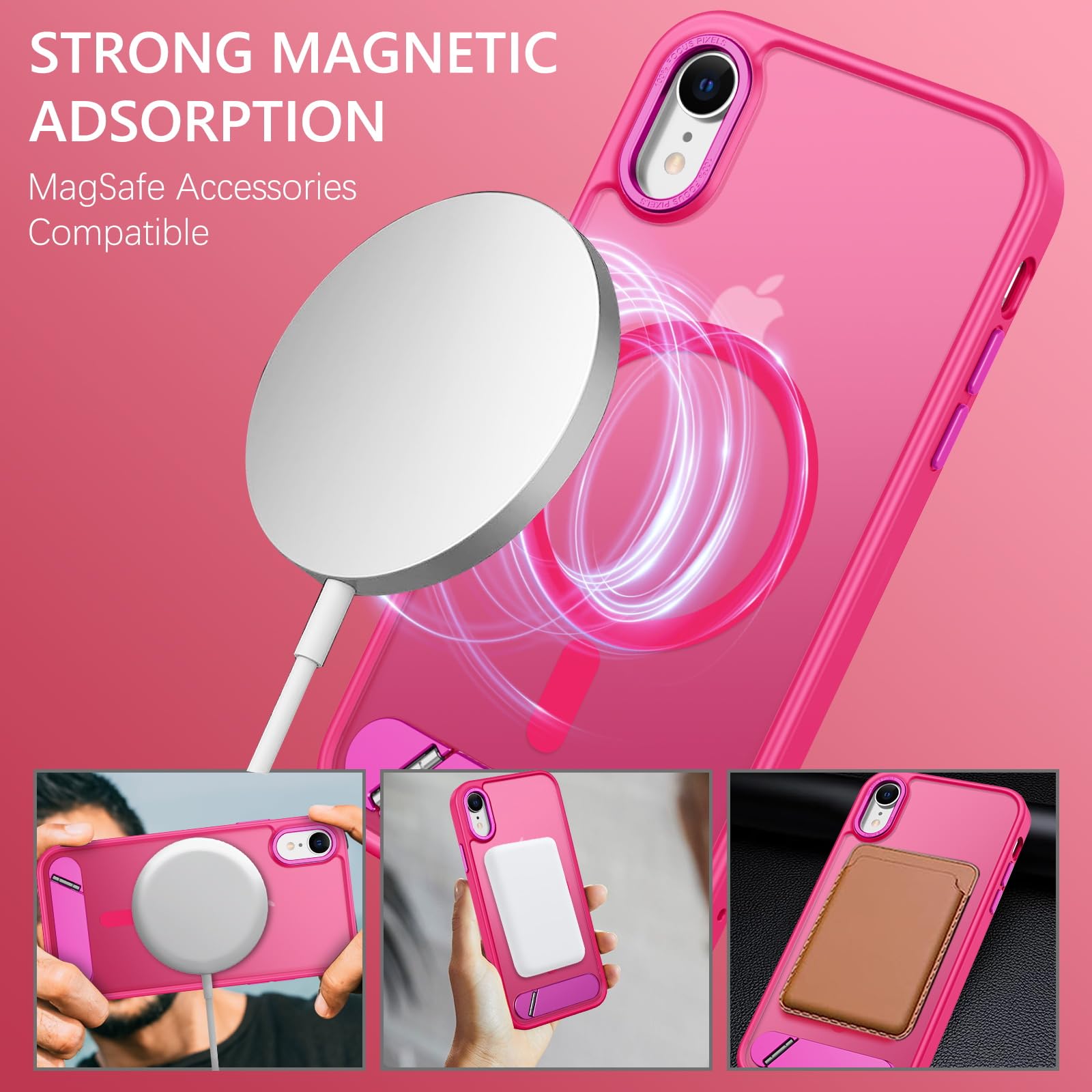 Guagua For Iphone Xr Case With Stand, Magnetic Cases With Foldable Invisible Stand Translucent Matte Back Slim Protective Shockp