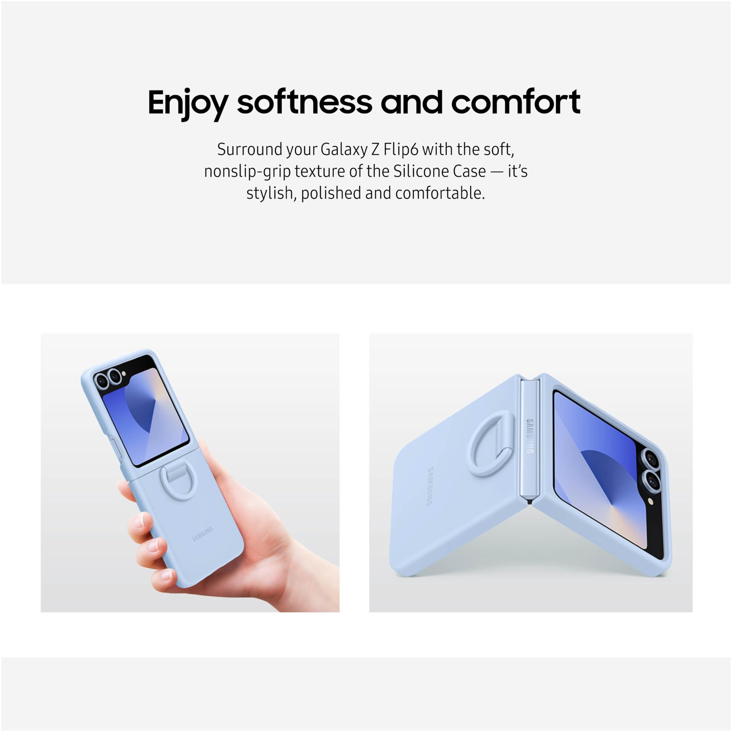 Samsung Galaxy Z Flip 6 Silicone Phone Case, Protective Cover With Built-In Ring, Nonslip Grip, Slim, Soft, Comfortable Design,
