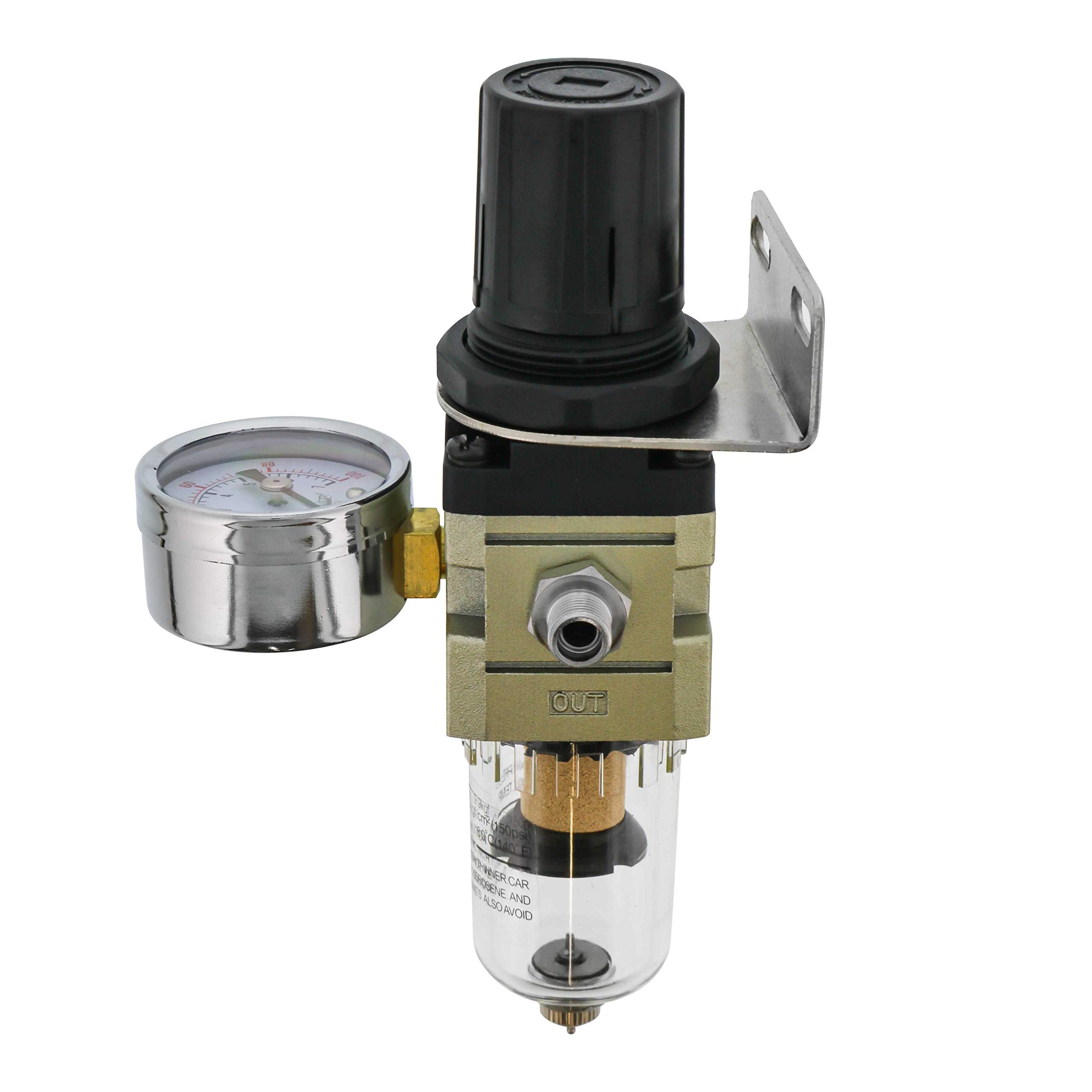 Master Airbrush True Diaphragm Airbrush Pressure Regulator With Gauge & Water Moisture Trap - Filter, Air Compressor Water Trap 