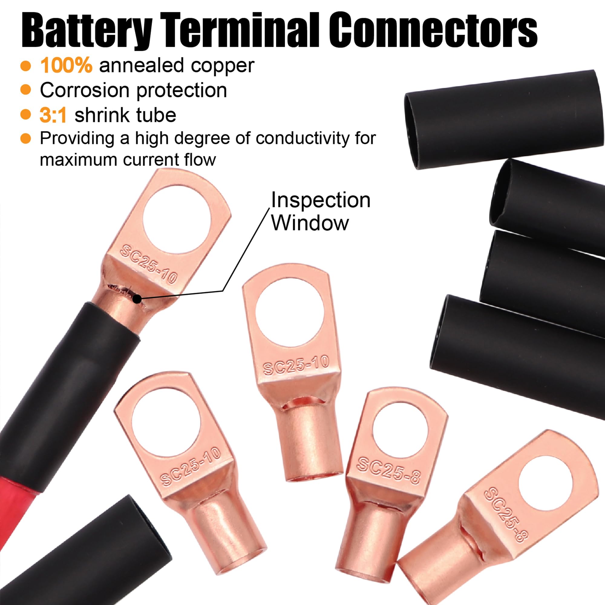 Fuzbaxy 4 Gauge Wire (25 Feet Black+25 Feet Red) Copper Clad Aluminum Cca   Primary Automotive Wire Power/Ground,20Pcs Lugs Term