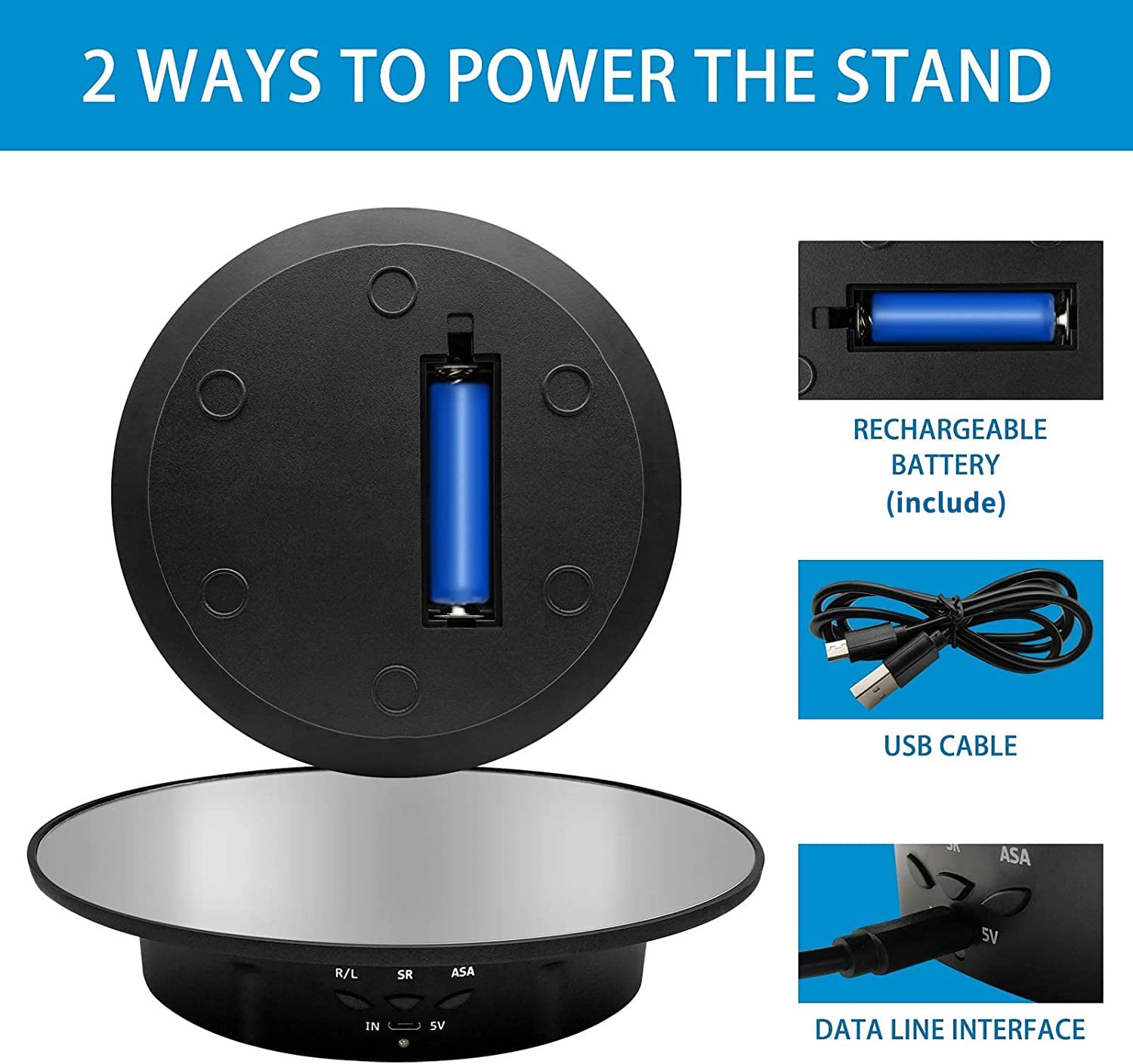 Zlmondee Motorized Rotating Display Stand, 7.87Inch /17.6Lb Load,Mirror Covered 360 Degree Turntable Display Stand For Photograp