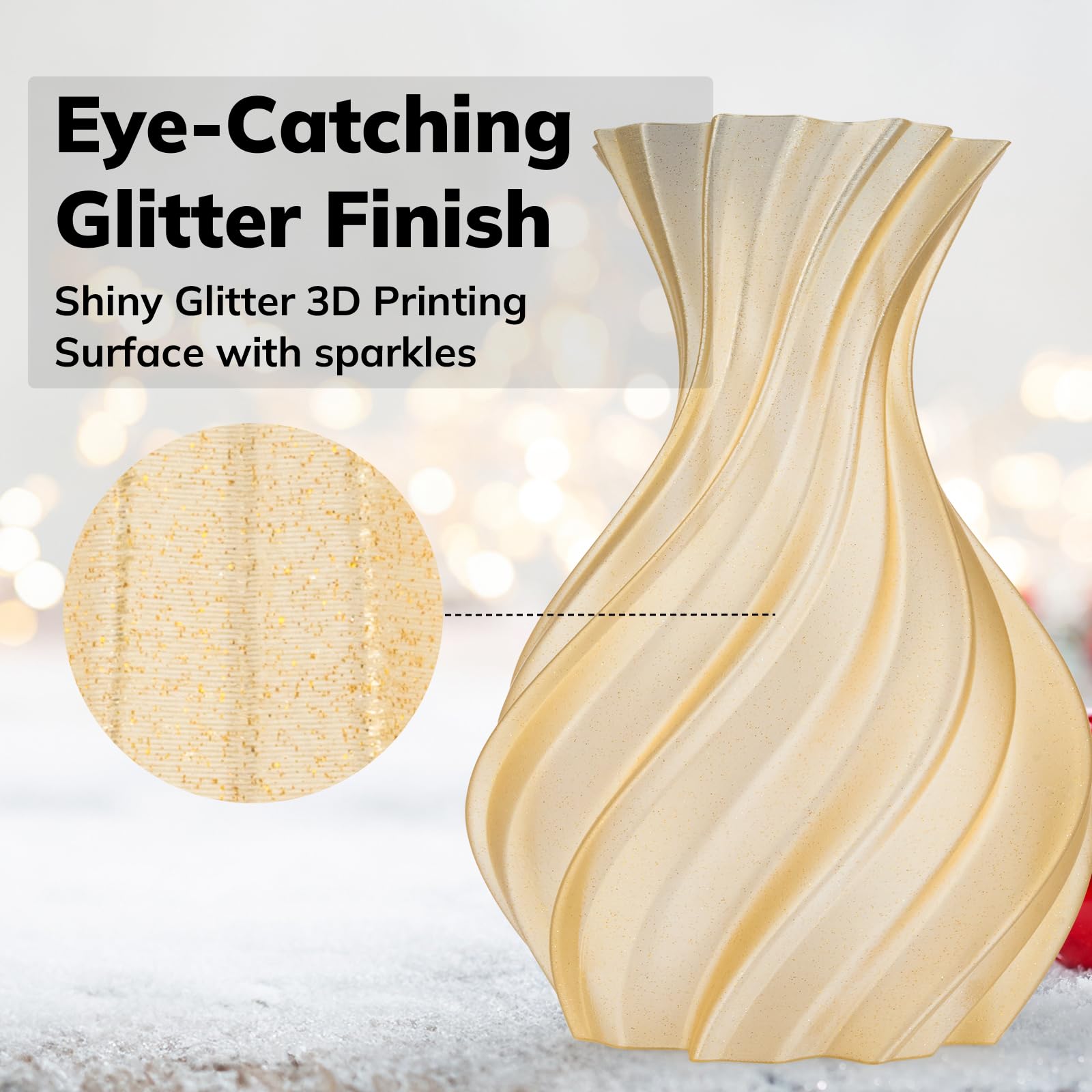 Amolen Pla 3D Printer Filament 1.75Mm Shiny Gold With Sparkles And Glitters Pla Dimensional Accuracy +/  0.02Mm 1Kg/2.2Lbs