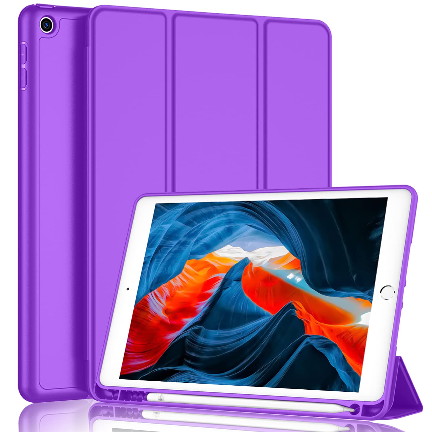 Imieet Ipad 9Th Generation Case 2021/Ipad 8Th Generation Case 2020 10.2 Inch With Pencil Holder, Ipad 7Th Gen 2019 Case With Soft Baby Skin Silicone Back, Auto Wake/Sleep Cover (Grape Purple)