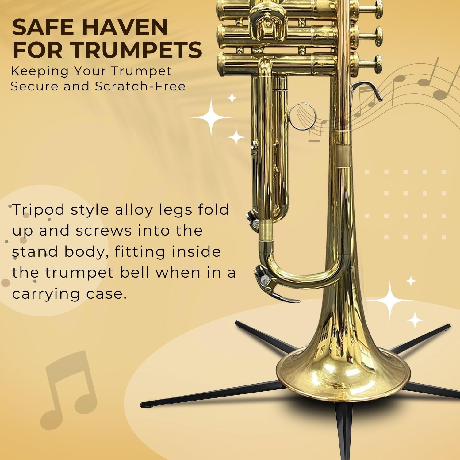 Flexzion Trumpet Stand Holder Portable - 5 Metal Leg Foldable Compact Tripod Display Stand With Anti-Scratch Felt Pads, Stable S