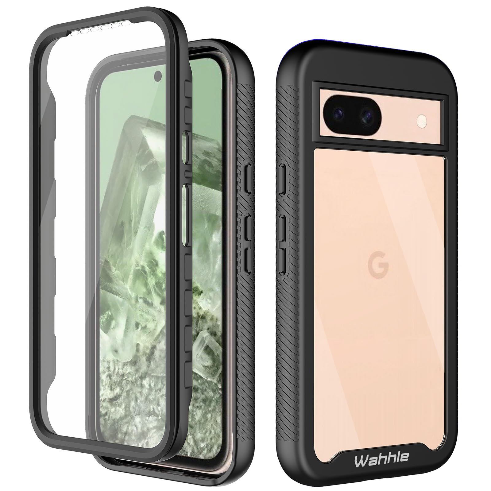 Wahhle Compatible With Google Pixel 8A Case, Built In Screen Protector Full Body Shockproof Slim Fit Bumper Protective Phone Cov
