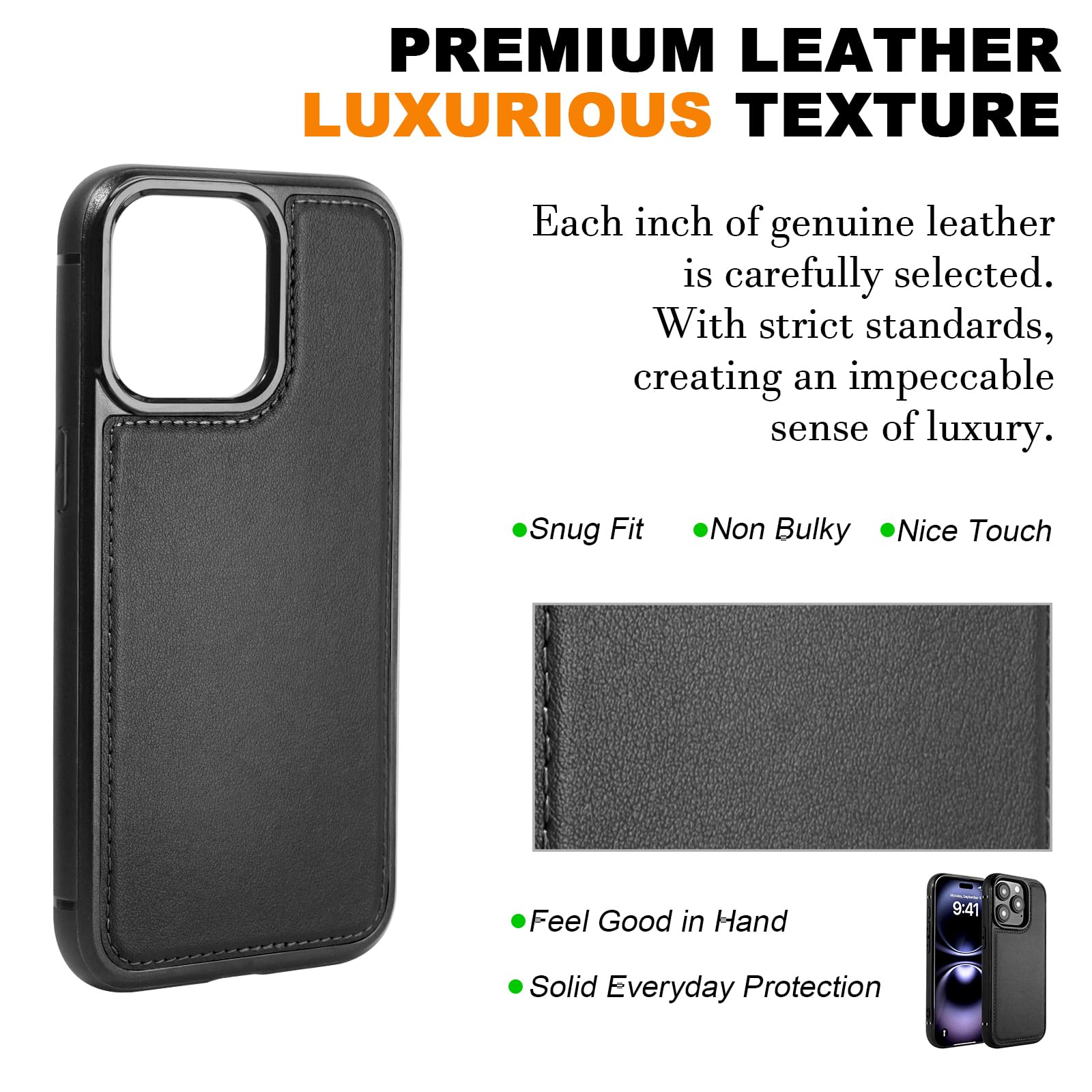 Rumwot For Iphone 16 Pro Case Leather, Genuine Leather Phone Case For Iphone 16 Pro (2024) [6.3   ], Slim Fit Protective Cover C