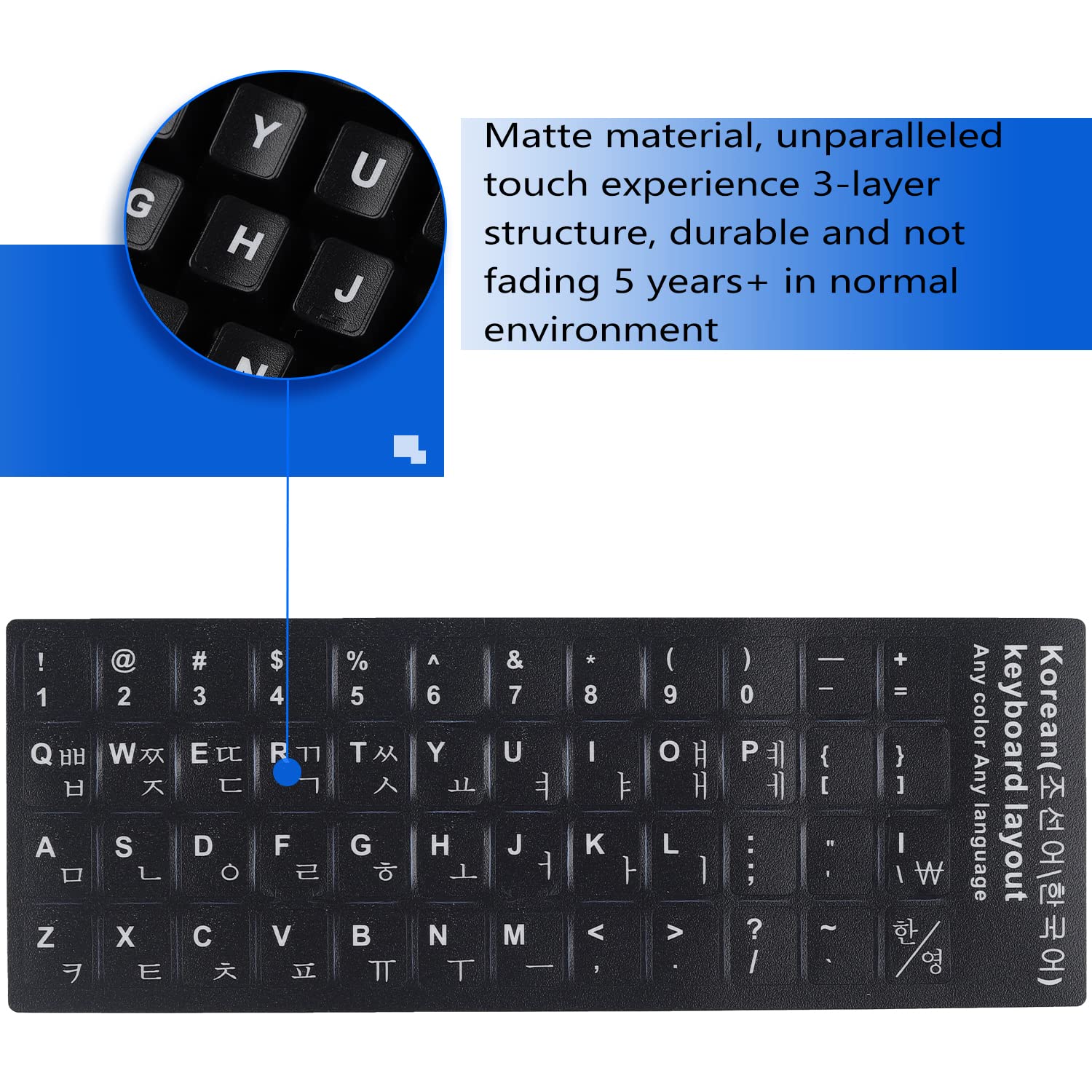 Universal Korean Keyboard Stickers (6 In 1), Black Background With White Lettering For Computer Laptop Notebook Desktop, Replace
