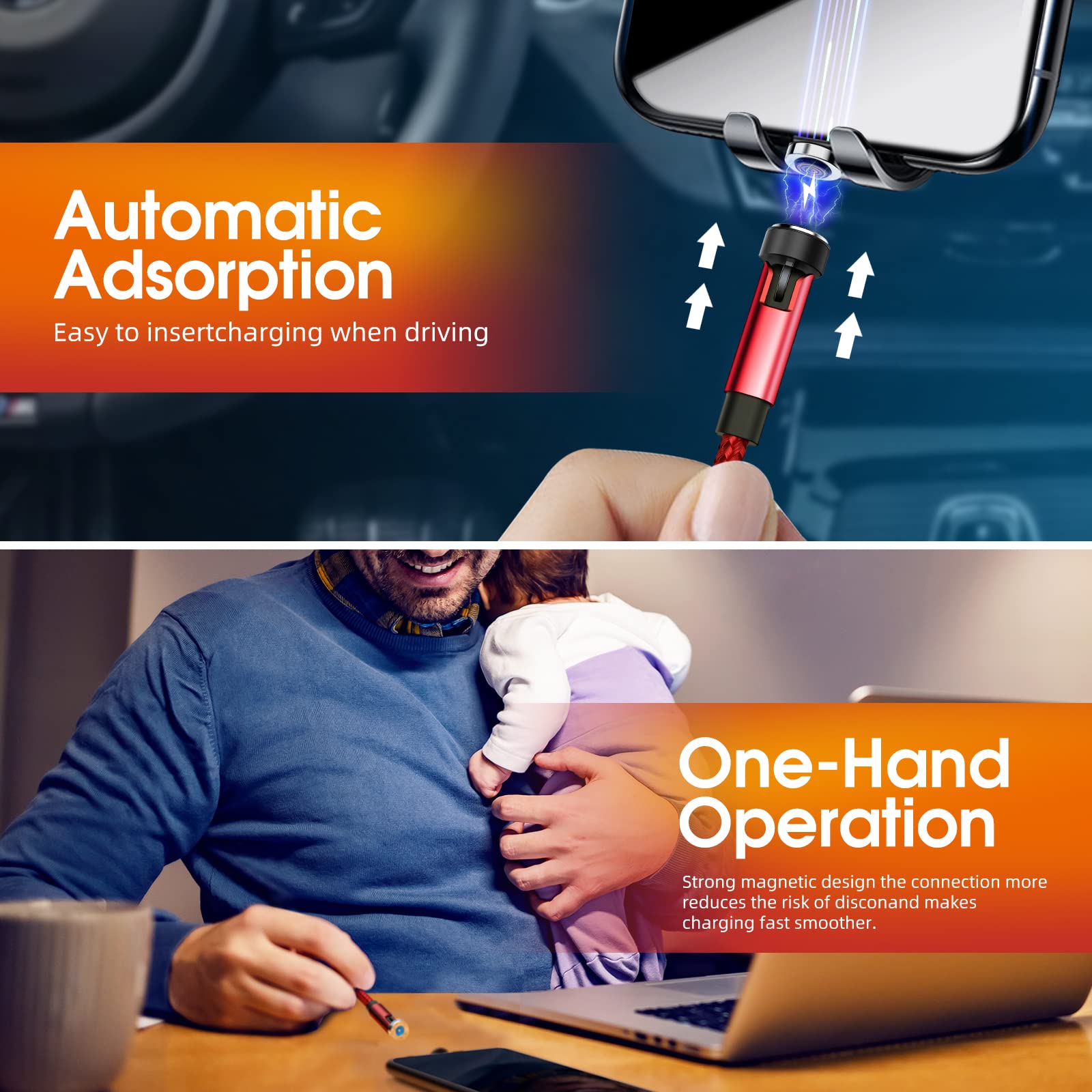 5-Pack Magnetic Charging Cable [3/3/6/10/10Ft] 3 In 1 Magnetic Phone Charger 360&180 Rotating Cable With Led Light Nylon Braided