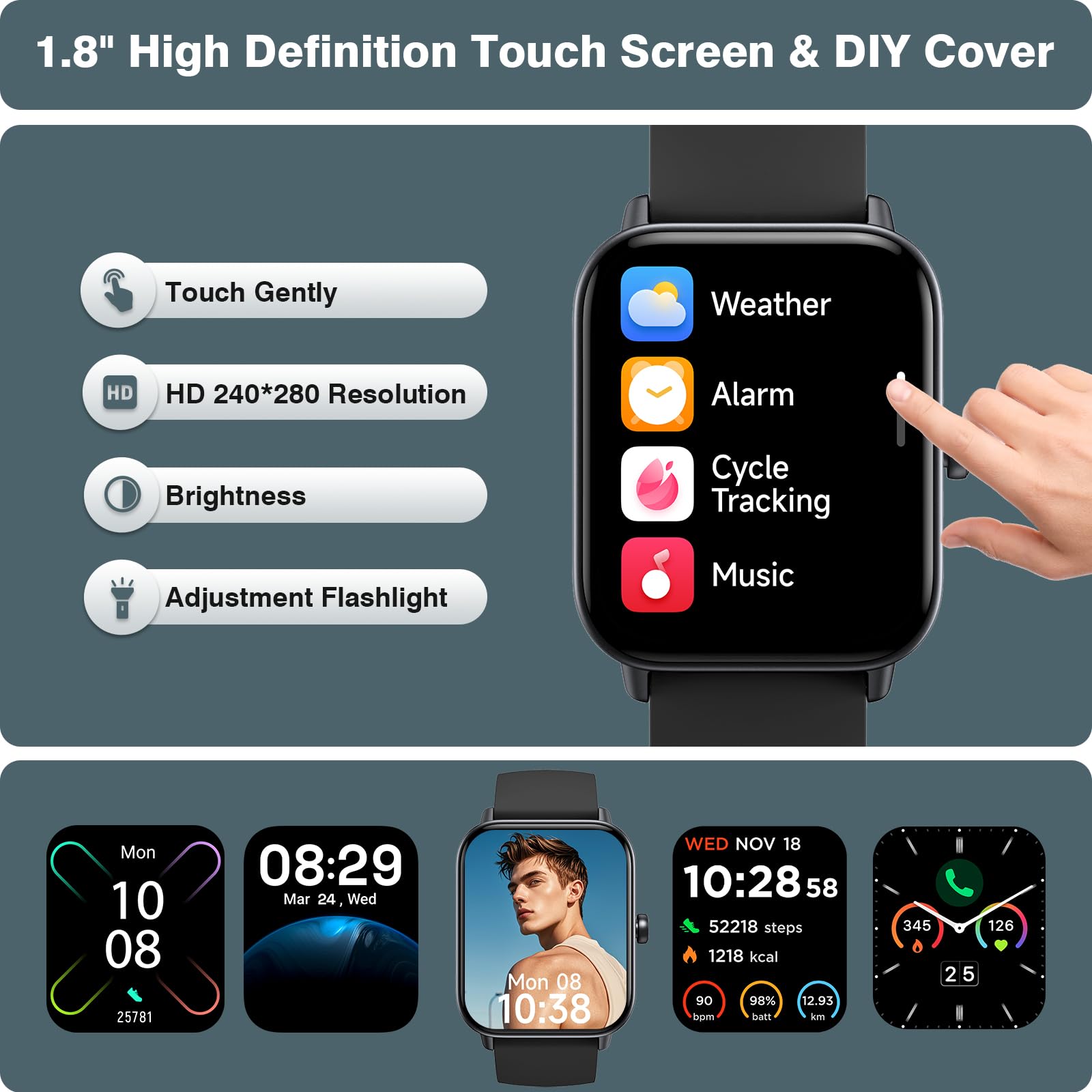 Smart Watches For Men Women Iphone & Android, Alexa Bulit-In, 1.8 '' Touch Screen Smart Watch With Answer/Make Calls, Fitness Tr