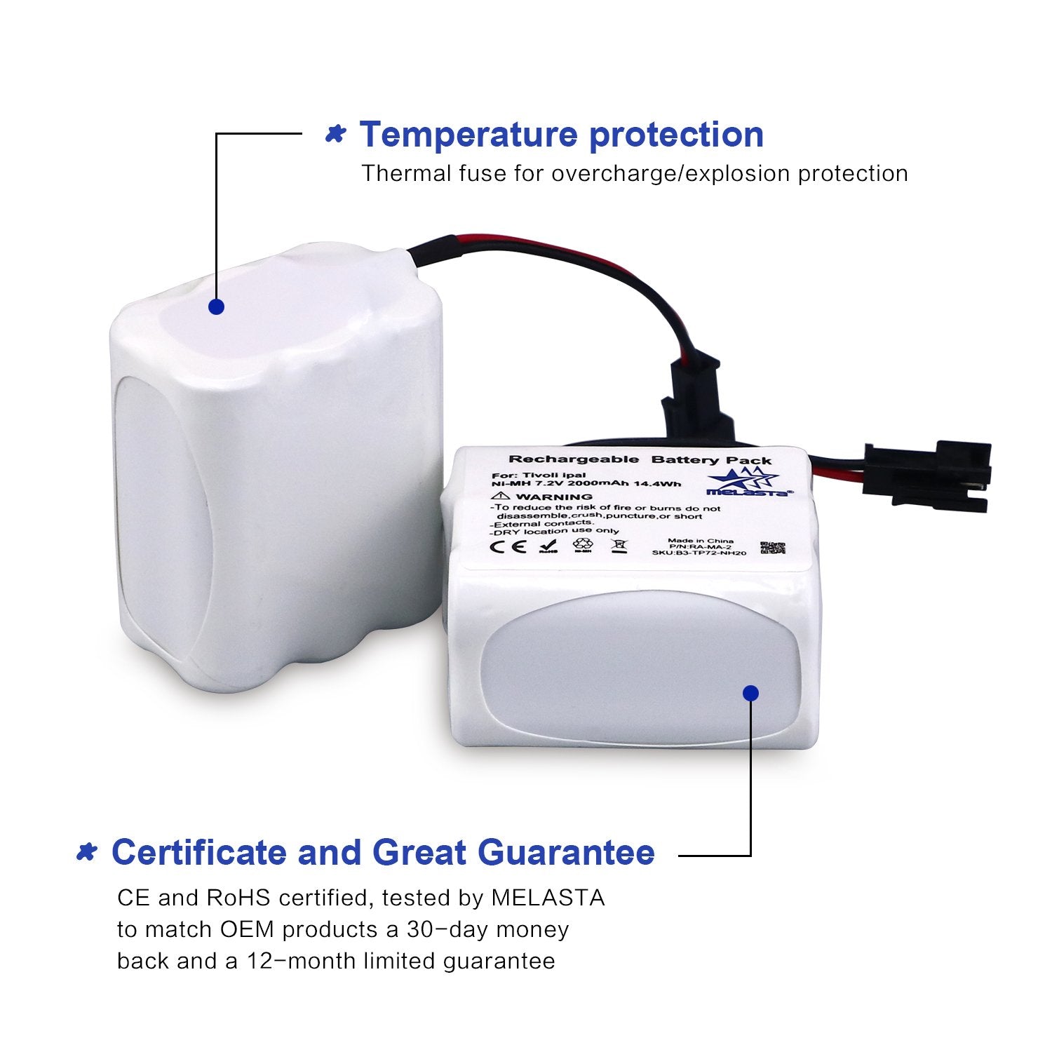 Melasta 7.2V 2000Mah Ni Mh Audio Replacement Battery Compatible With Tivoli Pal Ipal Radio (Ma 1, Ma 2, Ma 3 Compatible 2 Wire)
