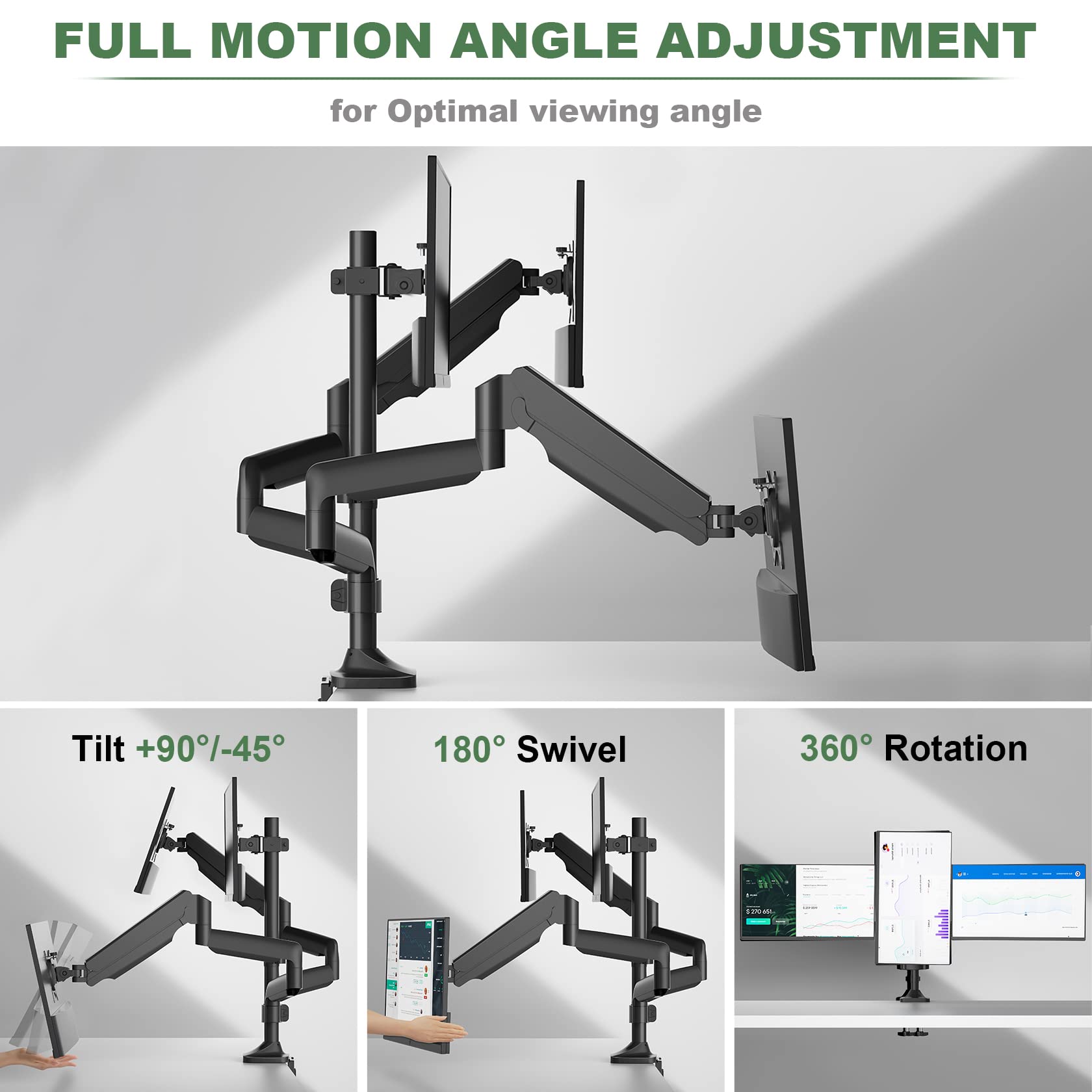 Upgravity Triple Monitor Stand, 3 Monitor Desk Mount For Three Computer Screens Up To 32   , Heavy Duty C Clamp Base, Fully Adju
