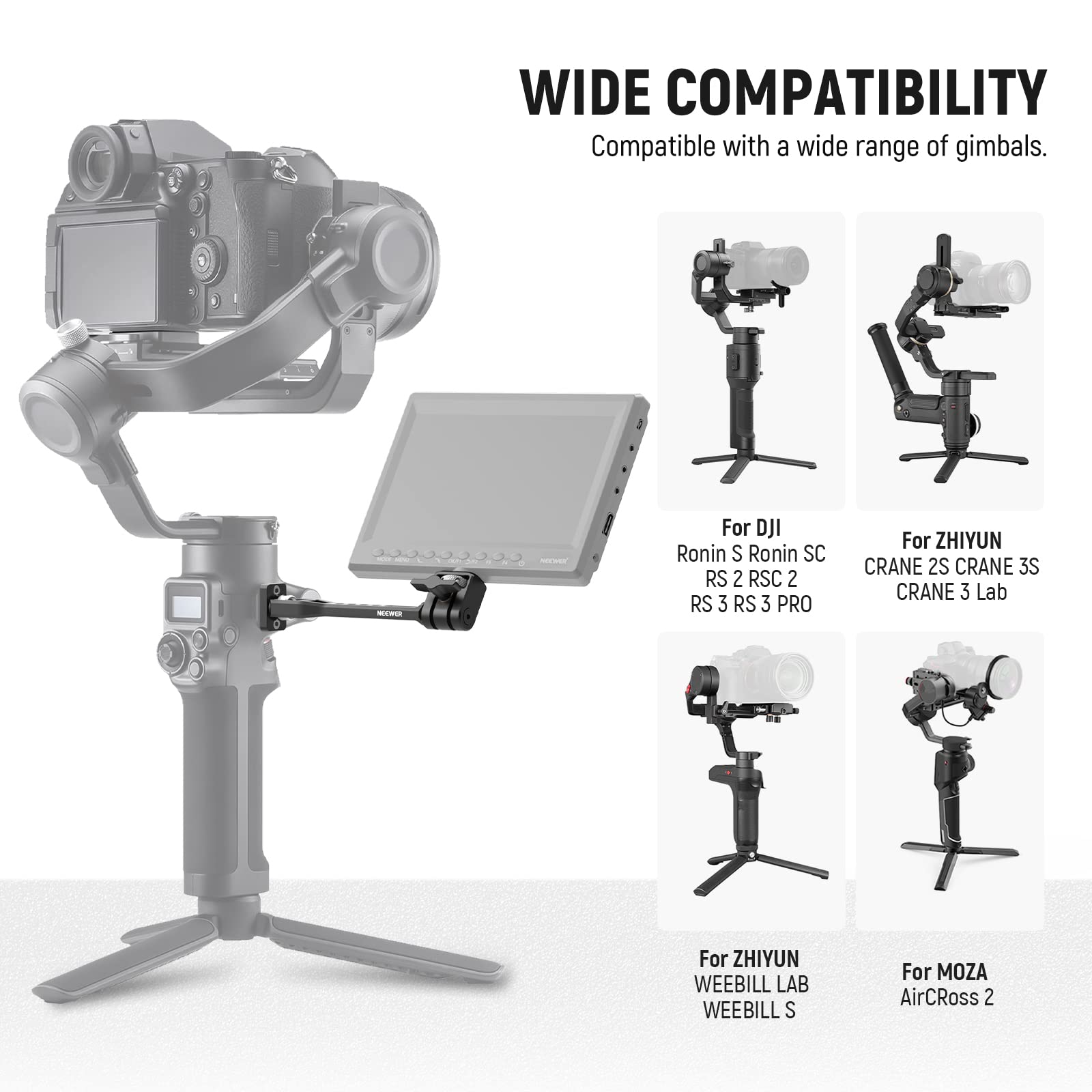 Neewer Adjustable Field Monitor Mount, 360 Rotating Camera Monitor Mount With 1/4 Inch Thread, Compatible With Dji Rs4 Pro Rs3 R