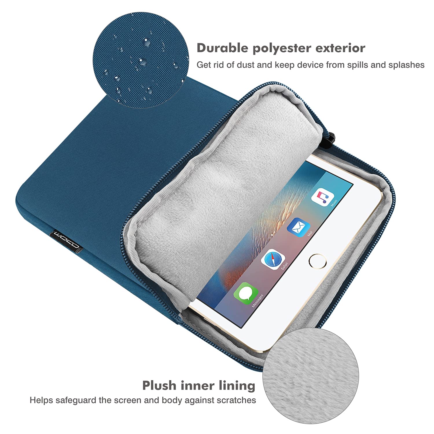 MoKo 7 8 Inch Tablet Sleeve Bag, Polyester Pouch Cover Case Fits iPad Mini (A17 Pro) 8.3' 2024, iPad Mini 6/5/4/3/2/1, Samsung Galaxy Tab S2 8.0, Tab A 8.0, ZenPad Z8s 7.9,Peacock Blue