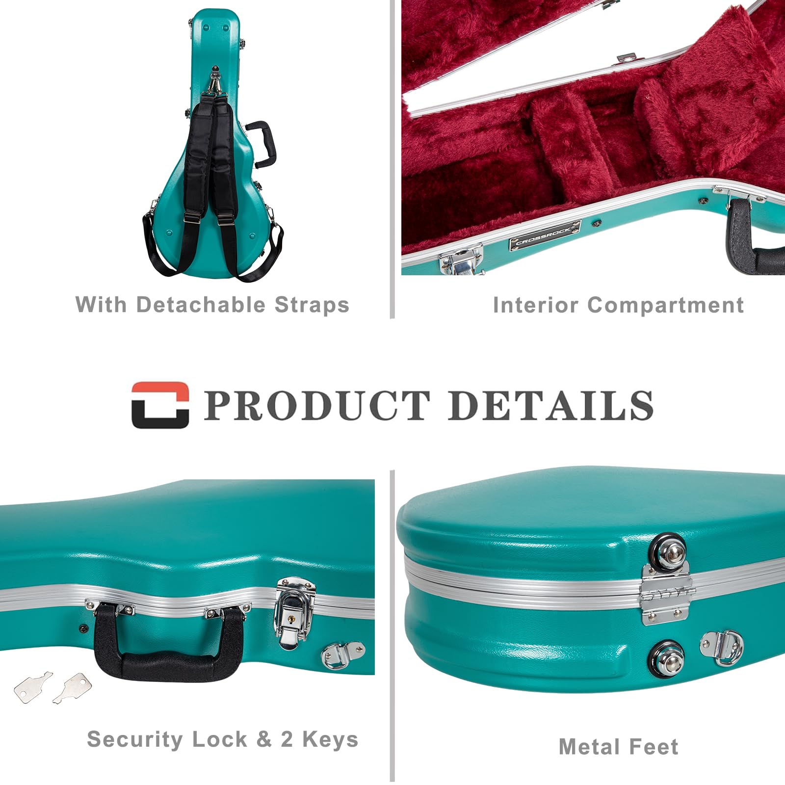 Crossrock F-Style Mandolin Case | Abs Molded Hardshell With Security Lock, Metal Feet, And Detachable Straps-Mint Blue (Cra862Mf