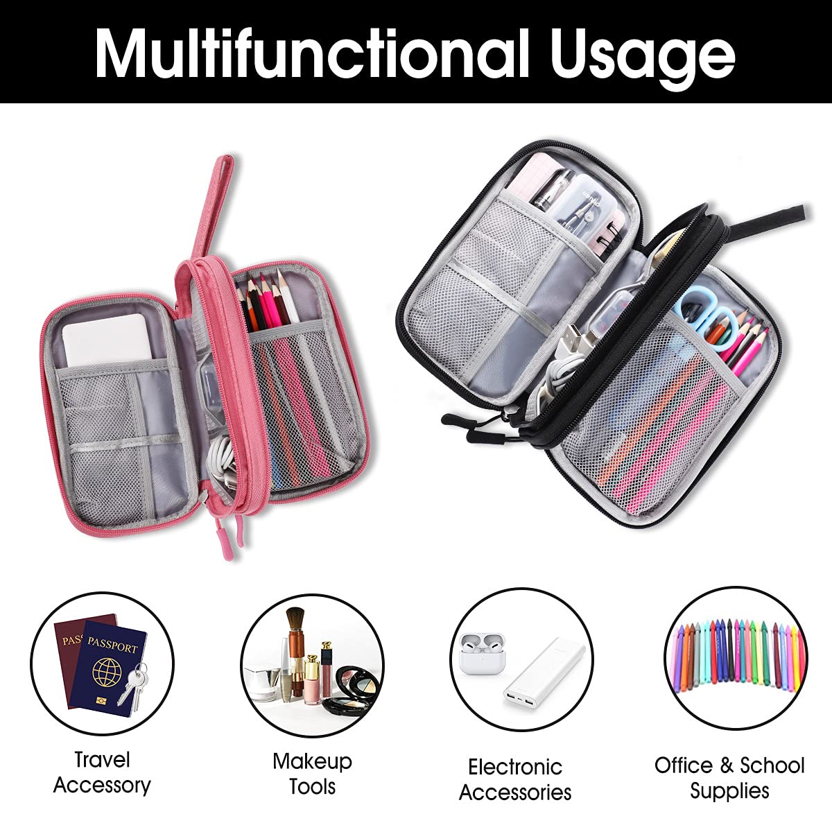 Electronic Organizer Pouch Bag, 3 Compartments Travel Cable Organizer Bag Pouch Portable Electronic Phone Accessories Storage Mu