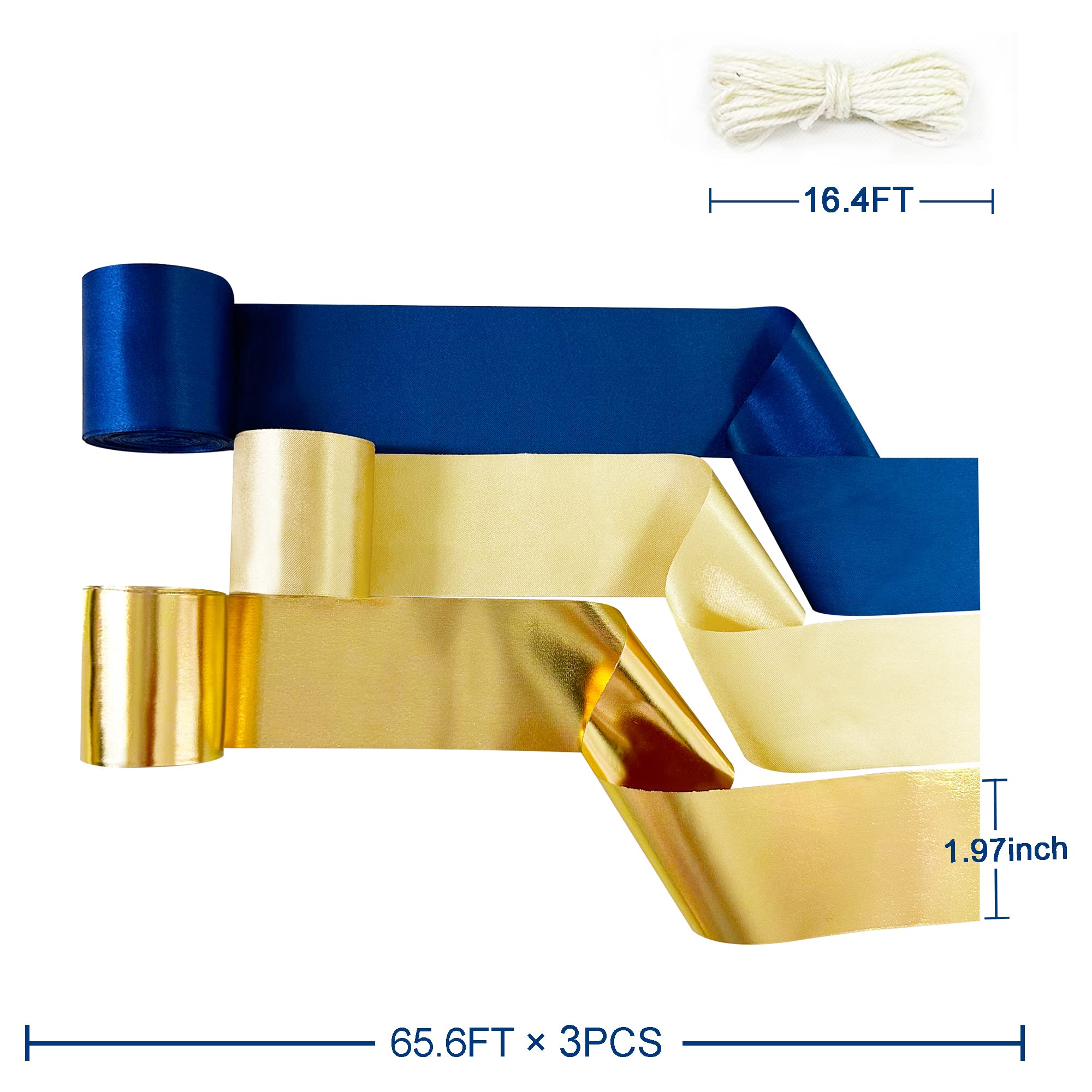 Blue Gold Party Decorations Navy Blue Streamer Backdrop 197 Ft  1.97'' Wide Satin Ribbon Royal Blue Fringe Hanging Garland For G