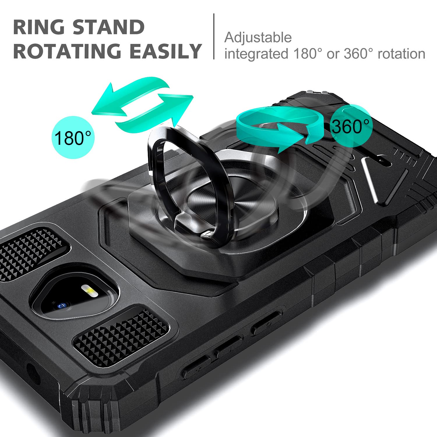 WDHD Full-Body Protective Phone Case for Schok Volt SV55 with Tempered Glass, Military-Grade, Magnetic Ring Holder, Black